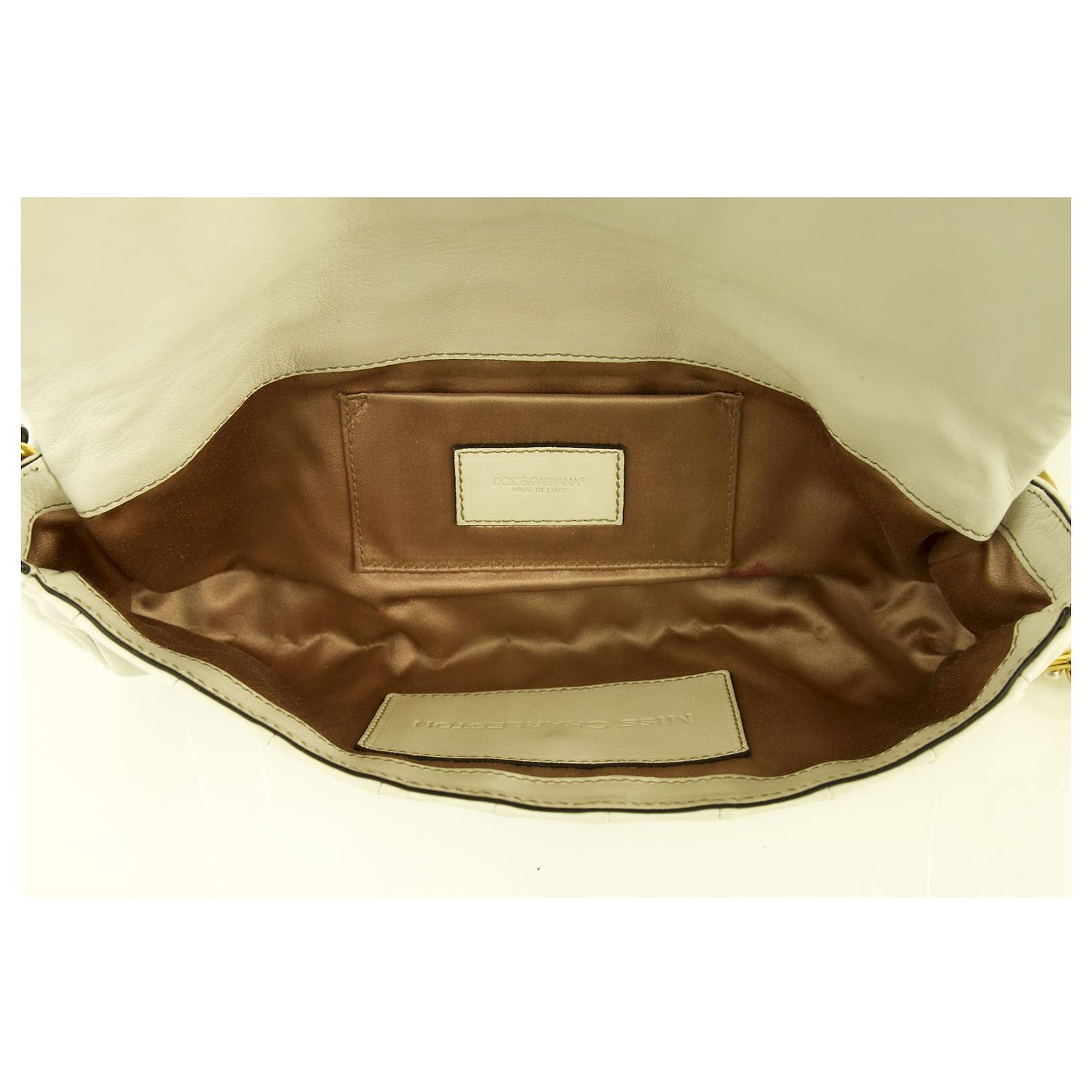 Pochette Dolce & Gabbana PVC Avec Chaîne Logo Blanc - Doublure Cuir - Défauts Mineurs - Made In Italy