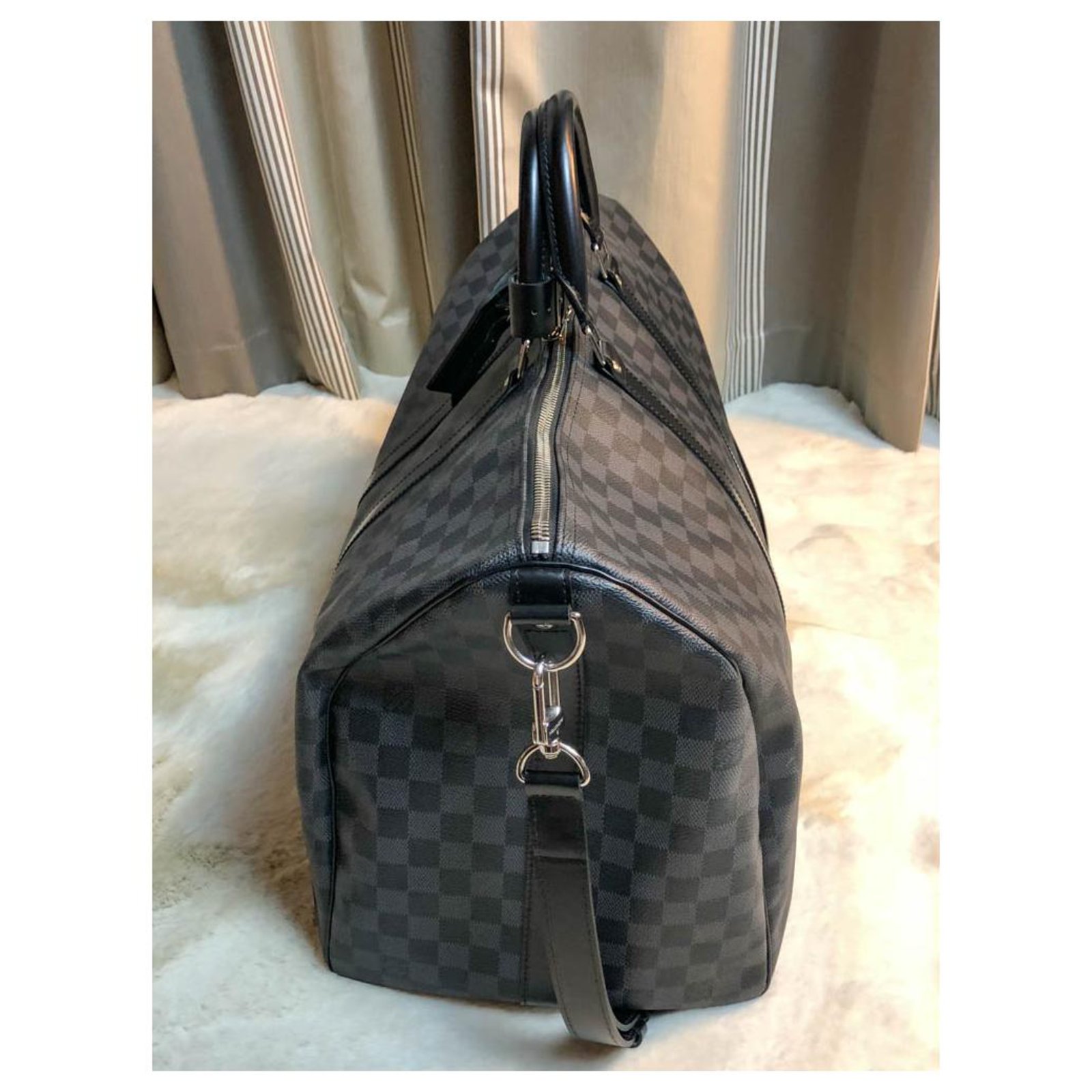 Keepall travel bag Louis Vuitton Grey in Cotton - 30605911