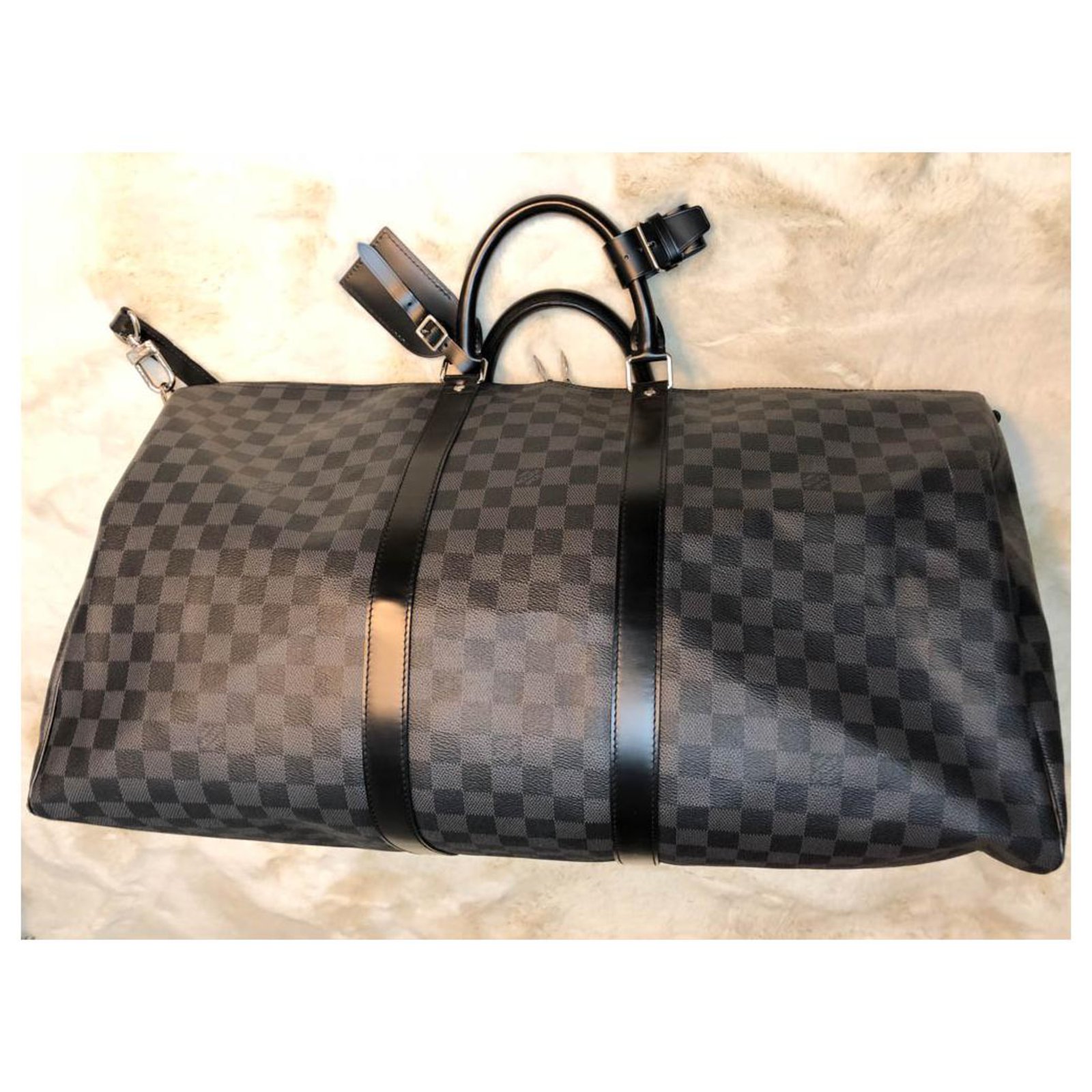 Louis Vuitton Keepall Bandoulière travel bag 55 Grey Cloth ref