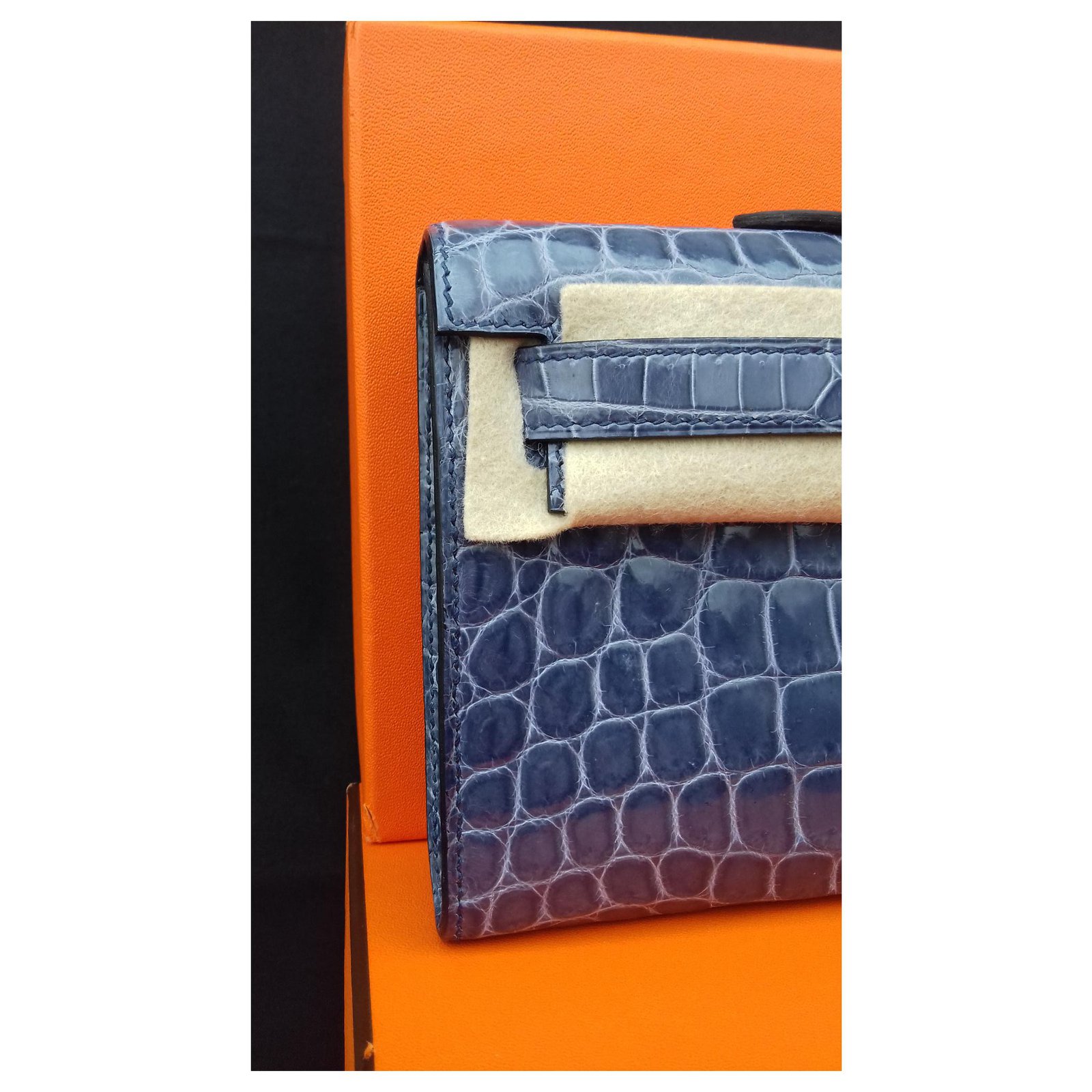 Hermès Kelly Cut Blue Brigthon Crocodile Clutch handbag New