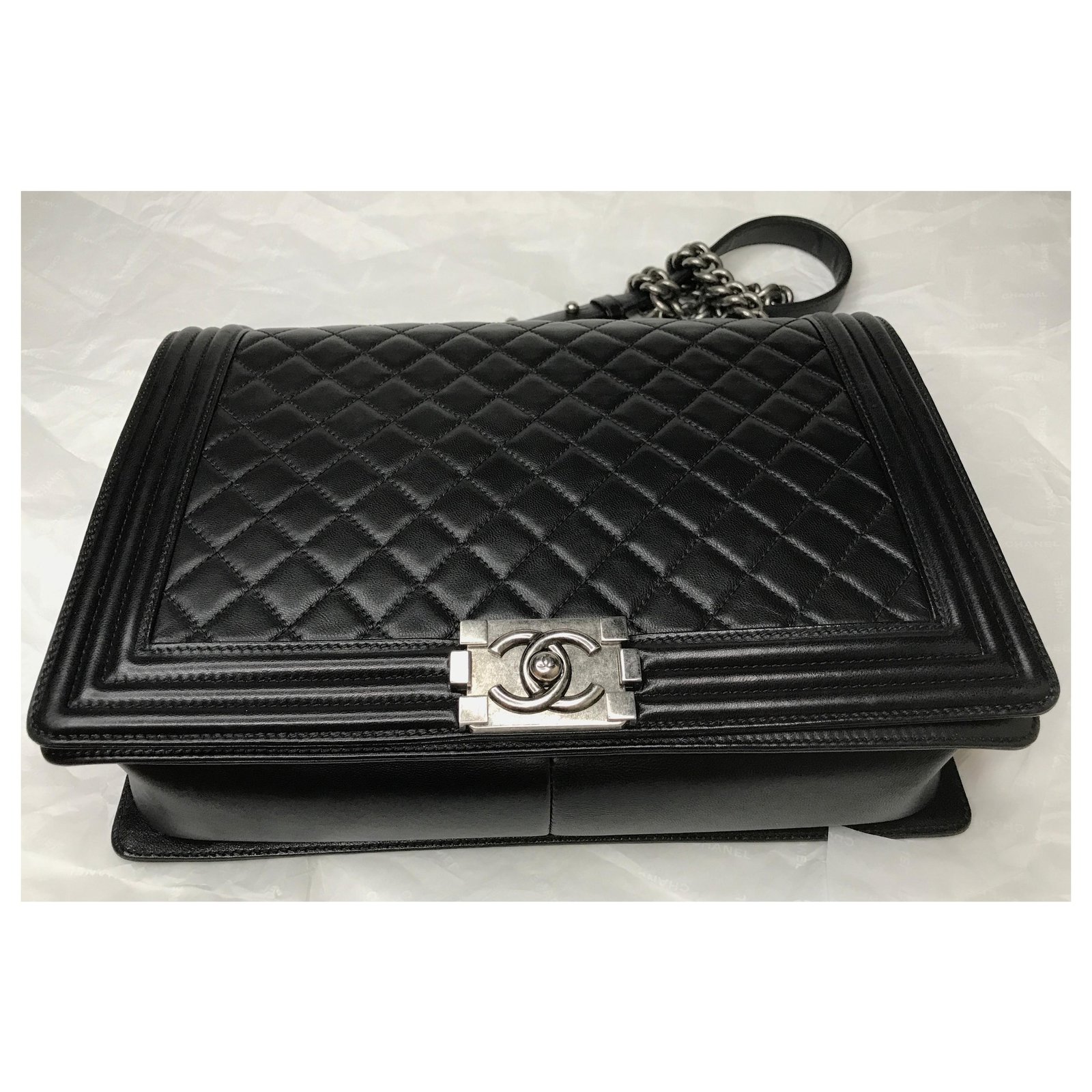 Chanel Boy Large Flap Bag w/box Black Leather ref.171702 - Joli Closet