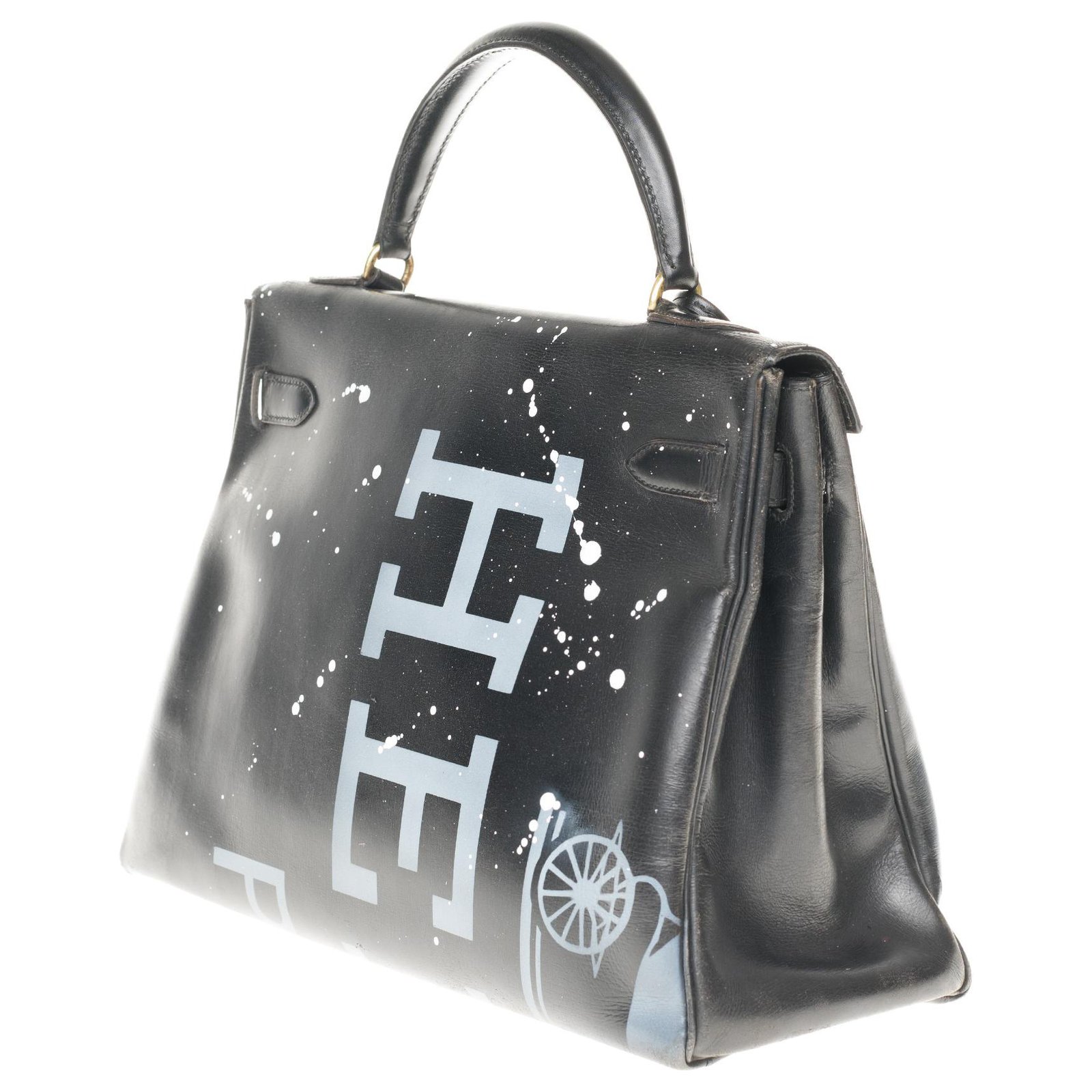 Hermès Hermes Kelly bag 32 returned in black box leather customized Horse  # 50 by PatBo ref.171805 - Joli Closet