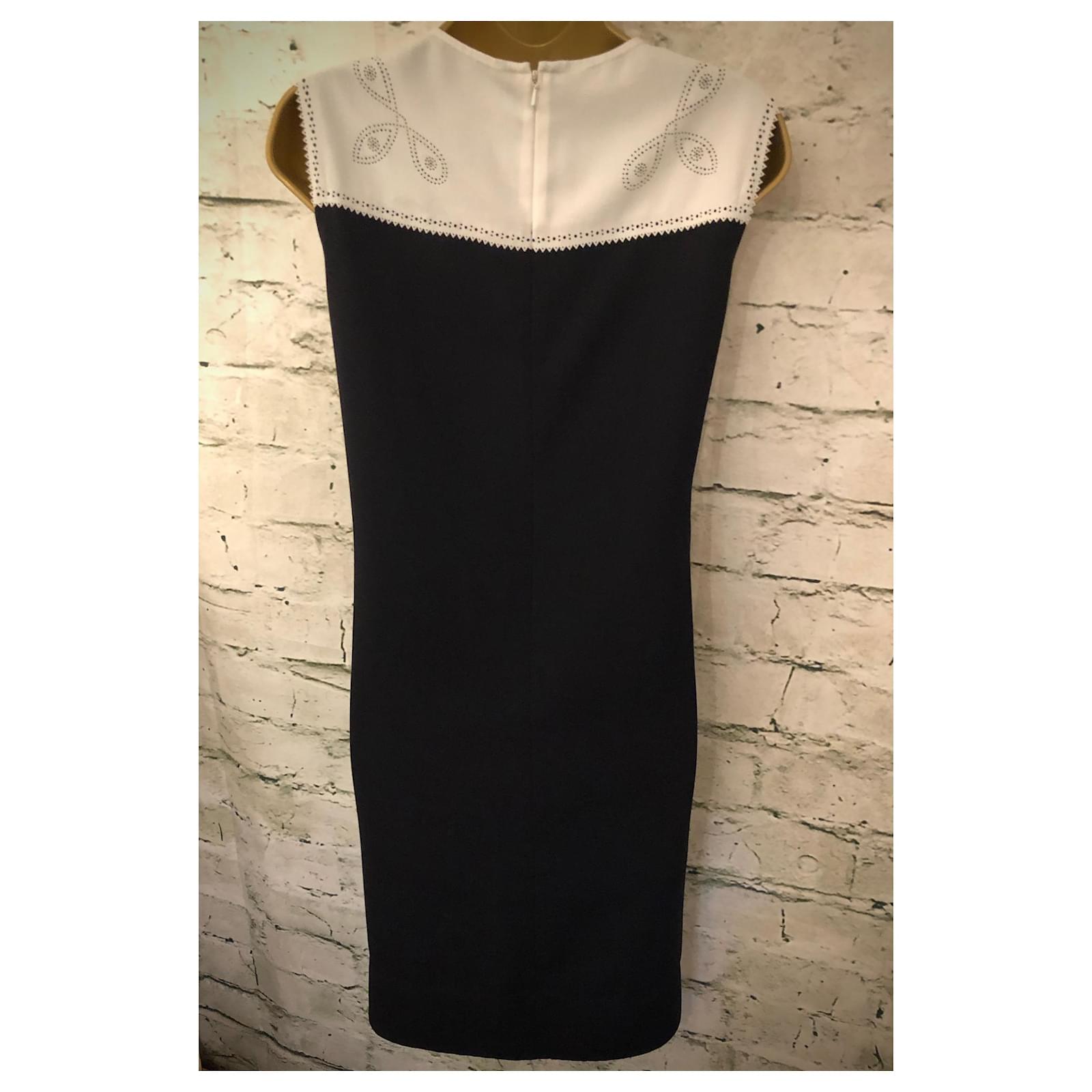 hobbs navy and cream dress Hobbs London Women's Andrea Colour Block Midi Dress
