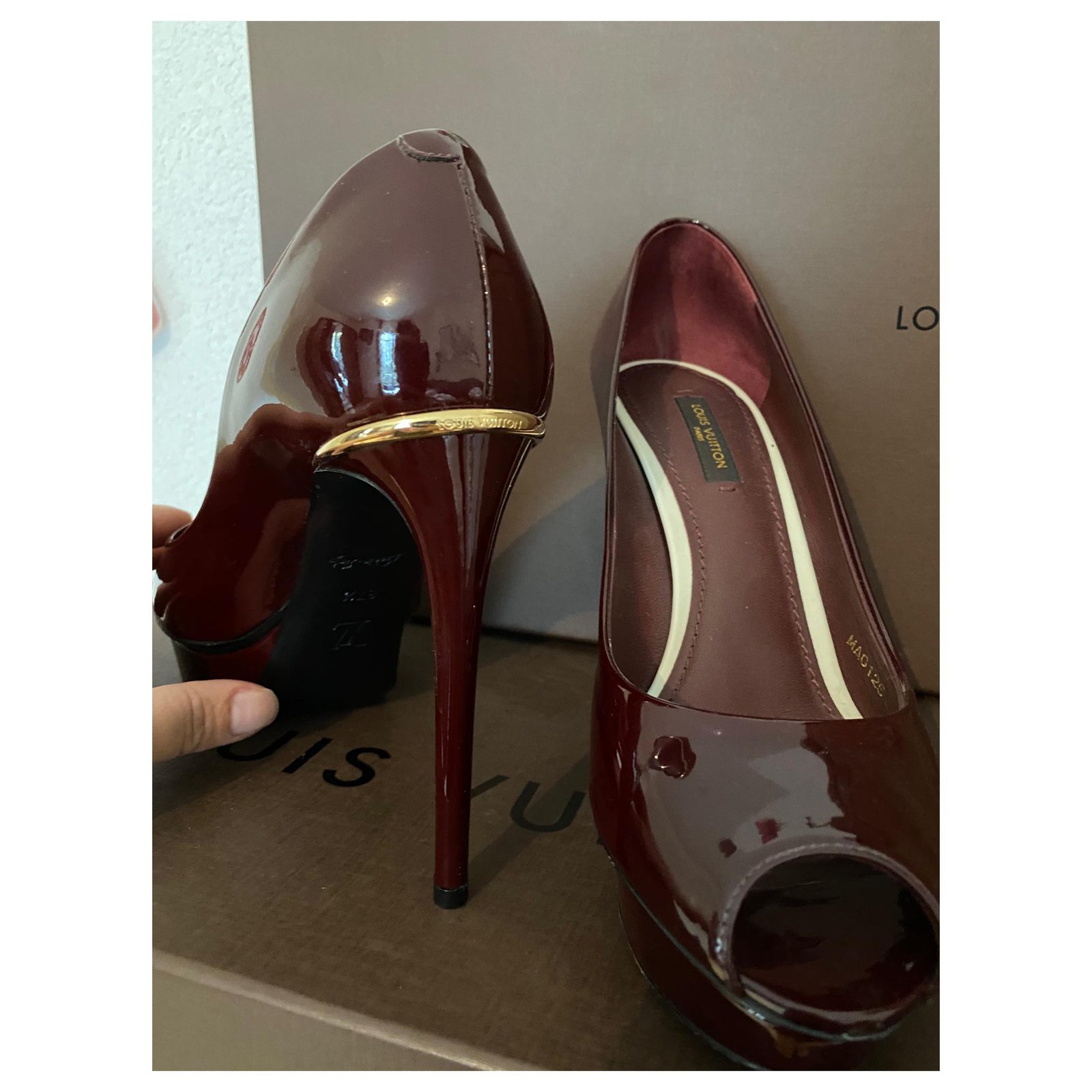 Heels with open toe with Louis Vuitton monogram Brown Satin ref