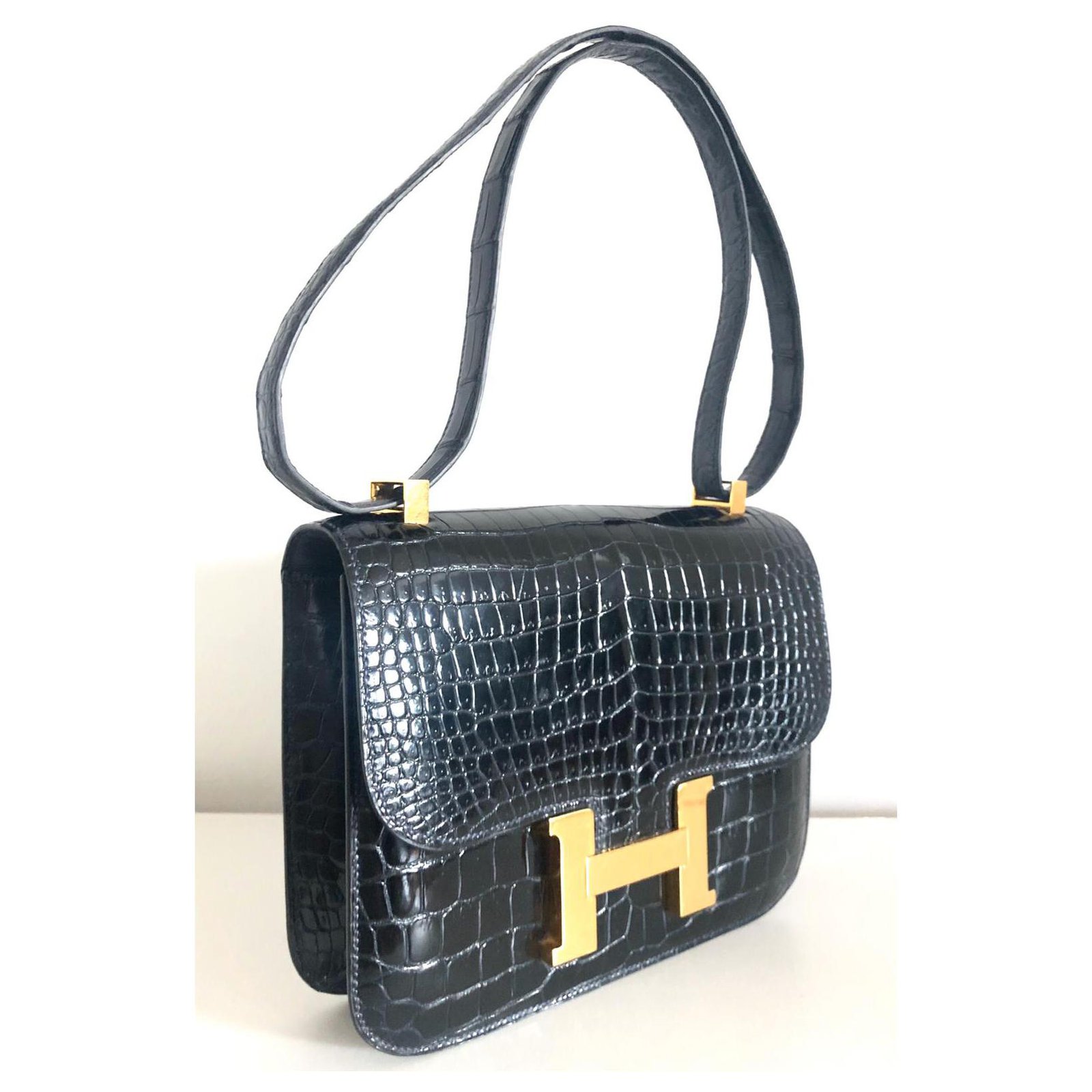 Hermès Hermes Vintage Bag in Navy Lizard Navy blue Exotic leather  ref.210604 - Joli Closet
