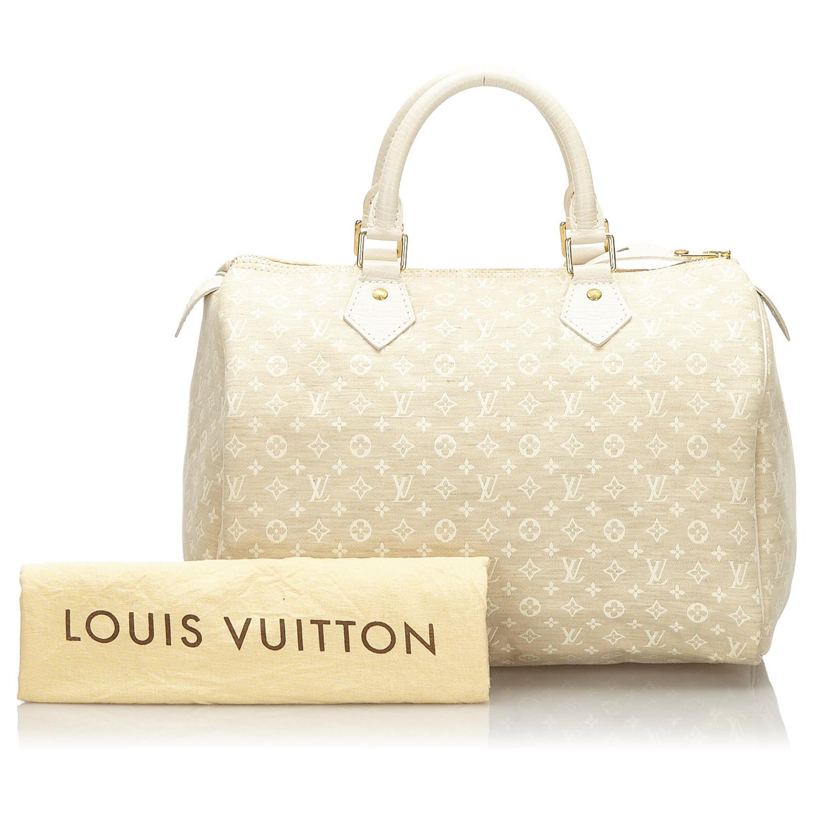 Louis Vuitton White Monogram Mini Lin Speedy 30 Leather Cotton Cloth  ref.172342 - Joli Closet