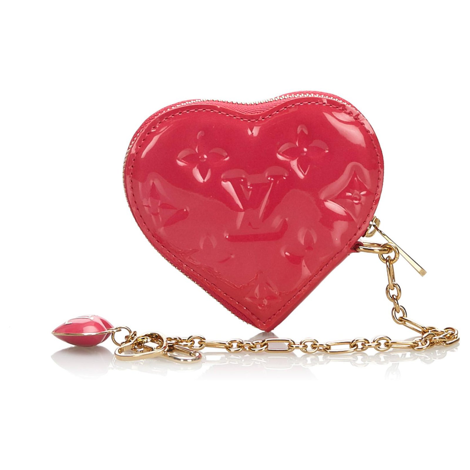 Louis Vuitton Pink Vernis Rayures Heart Coin Pouch Leather Patent