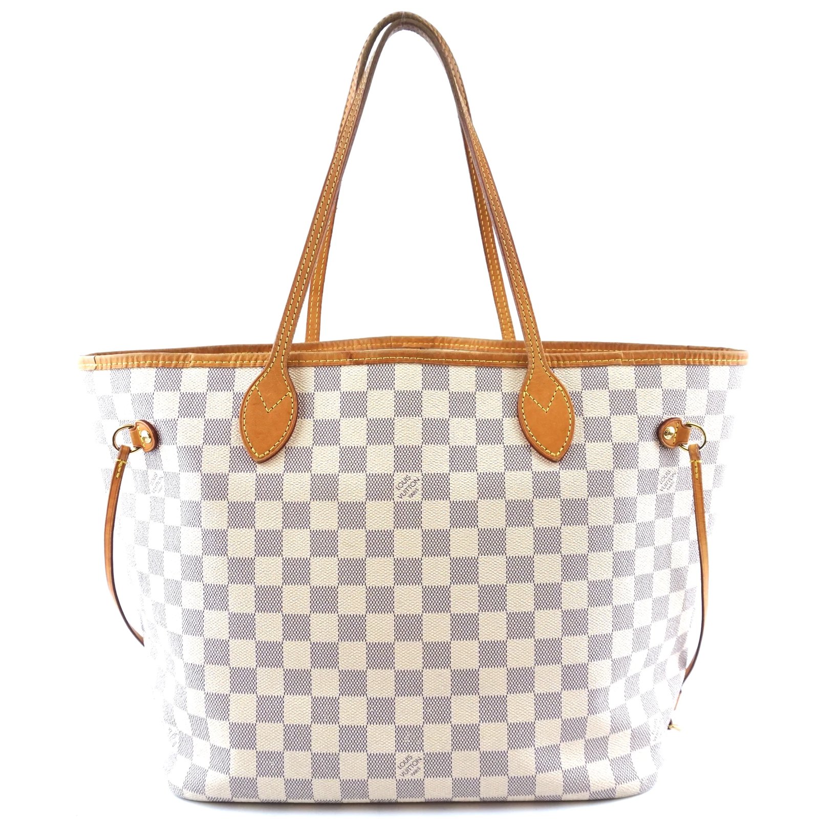 Sacs à main Louis Vuitton Toile Louis Vuitton Neverfull Mm Damier Azur Cuir Blanc ref.173550 ...