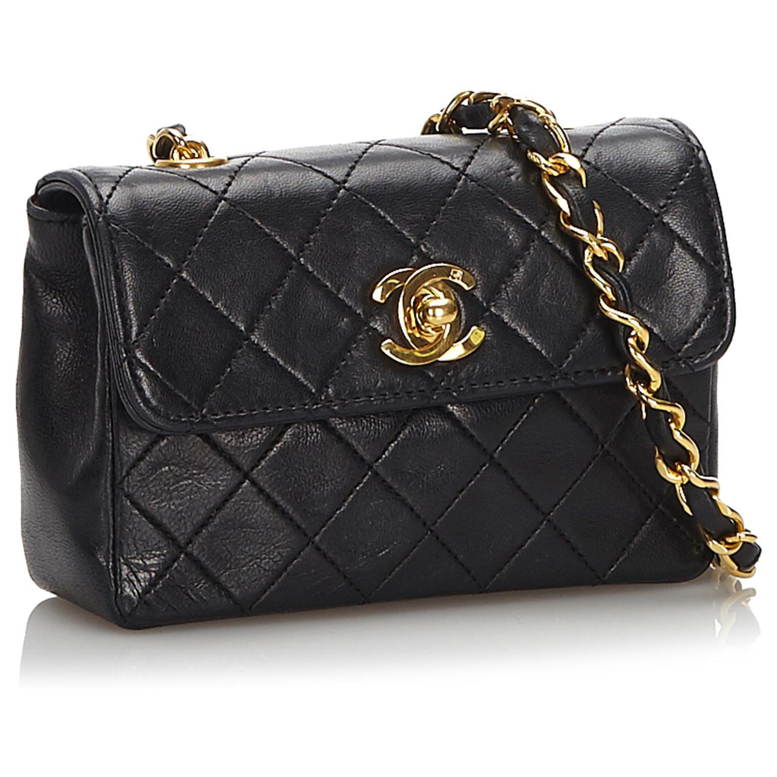 Chanel Black Mini Lambskin Flap Bag Leather ref.174123 - Joli Closet