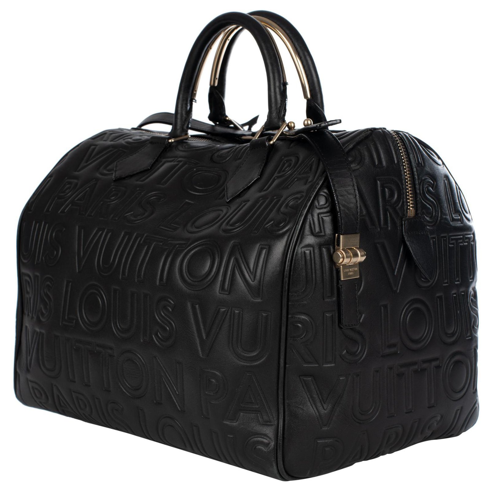 Sac Louis Vuitton speedy 30 in black imprinted leather, limited