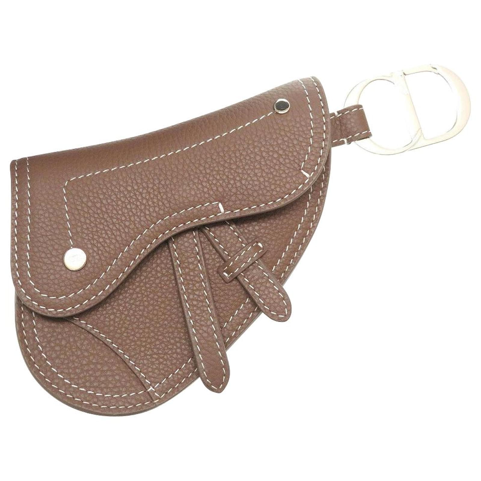 Dior Suddle Key Holder Pouch Brown Leather ref.174703 Joli Closet