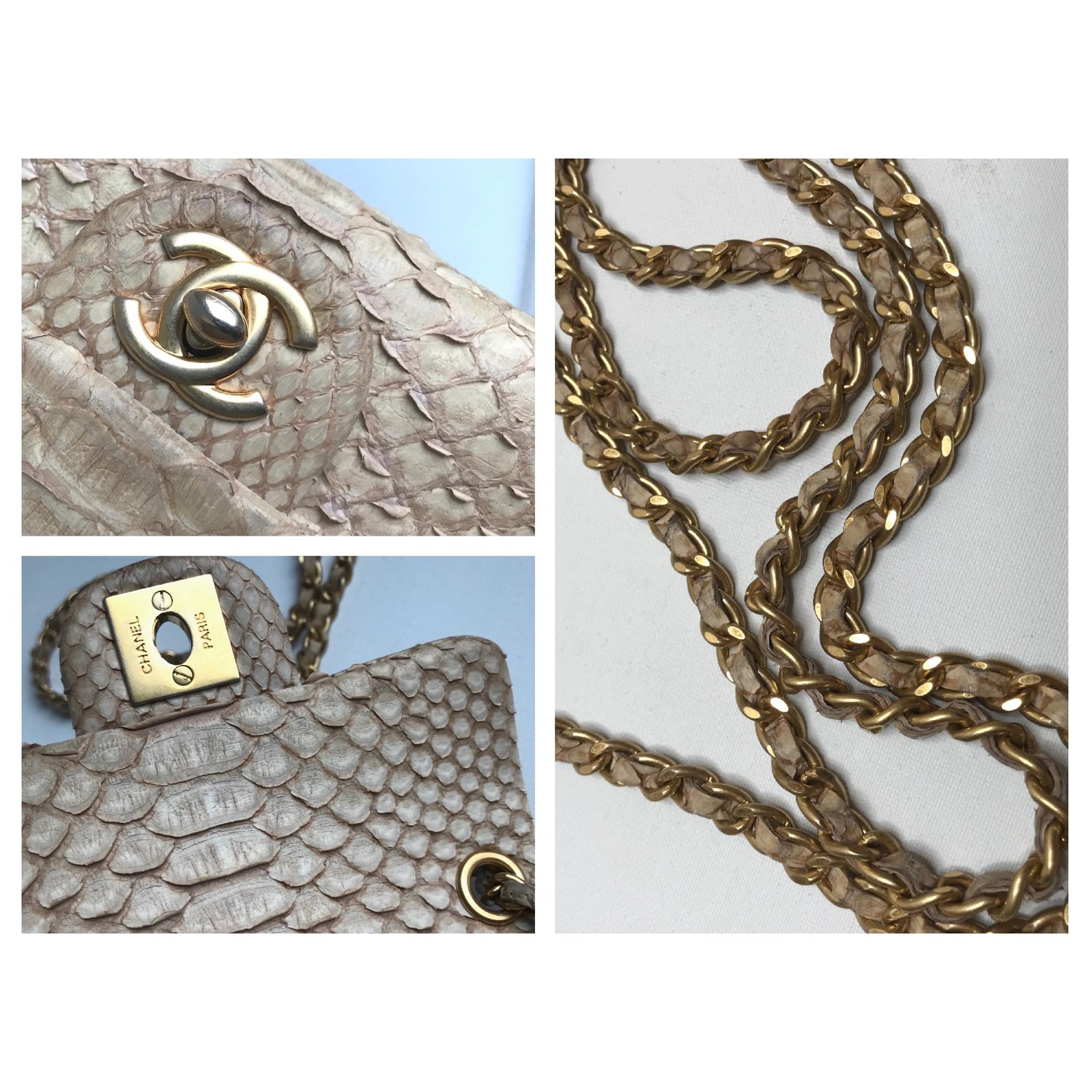 Chanel Timeless Mini Flap Bag luxurious python Beige Cream Leather Exotic  leather ref.174839 - Joli Closet