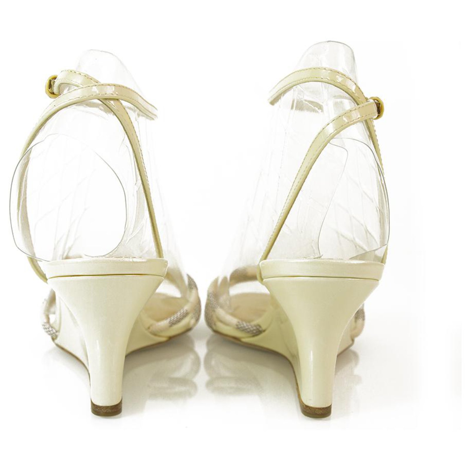 LOUIS VUITTON Damier Azzure open toe sandals wedge heel pumps ankle straps  37 Cream Patent leather ref.174905 - Joli Closet