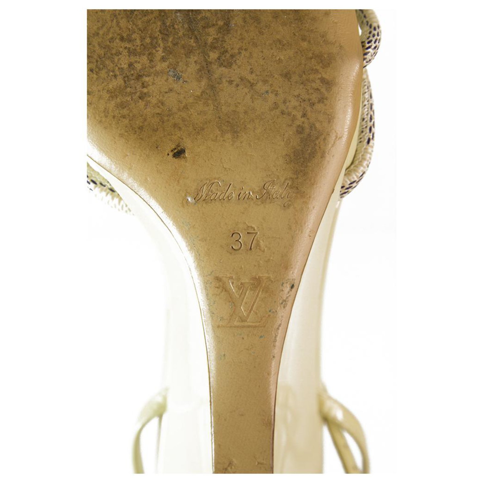 LOUIS VUITTON Damier Azzure open toe sandals wedge heel pumps ankle straps  37 Cream Patent leather ref.174905 - Joli Closet