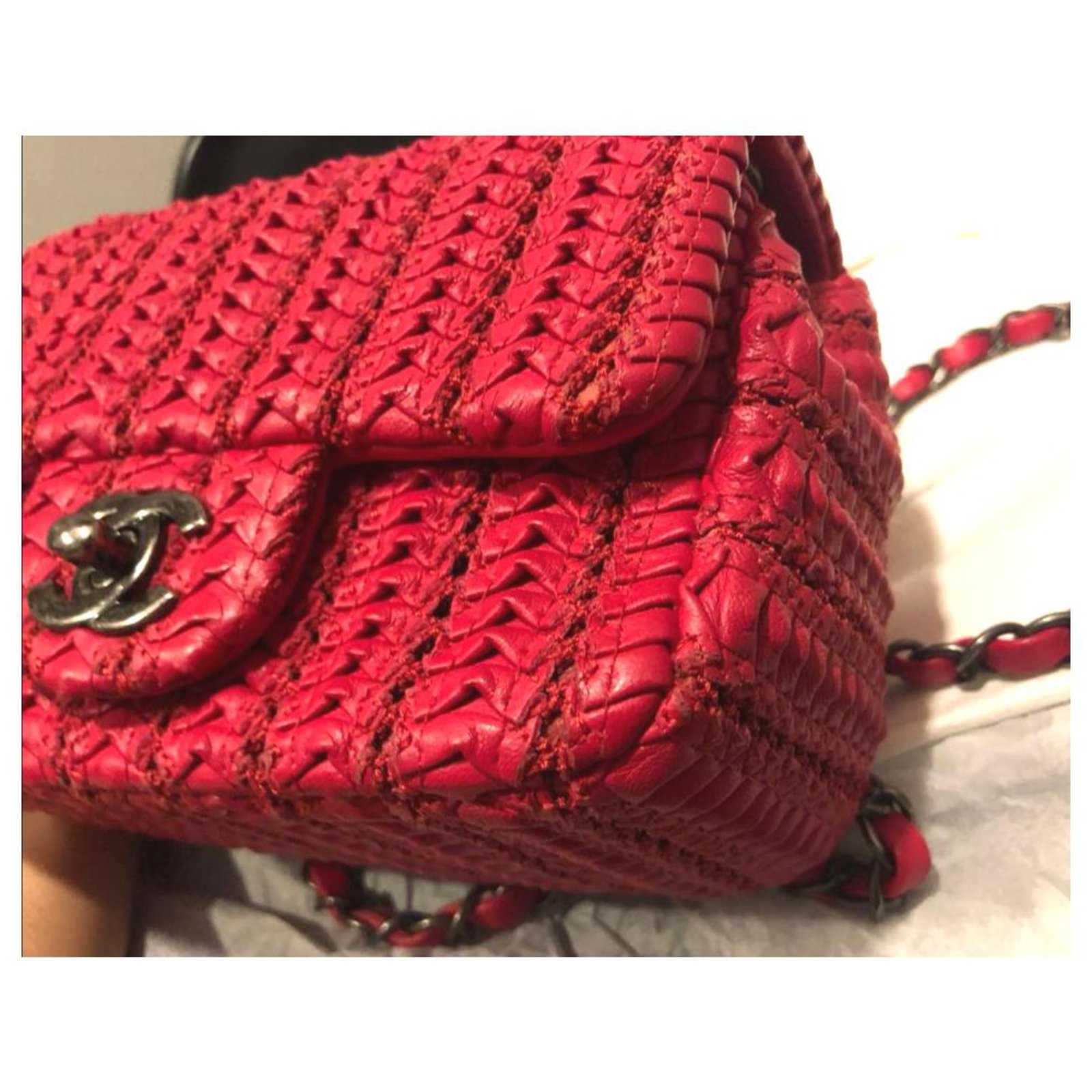 Chanel Mini Square bag Red Leather ref.562022 - Joli Closet