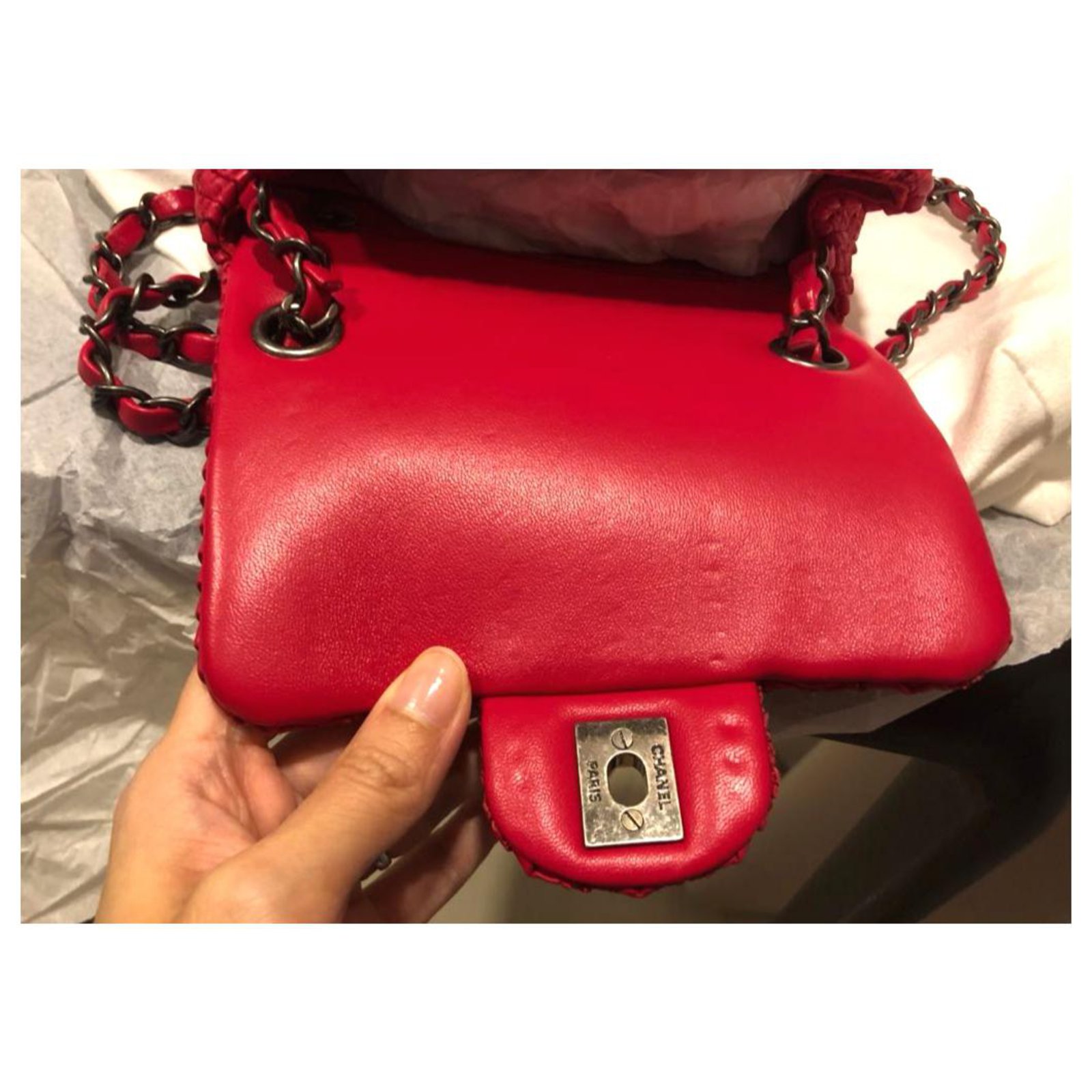 Chanel red leather crochet square mini flap bag ref.175027 - Joli Closet