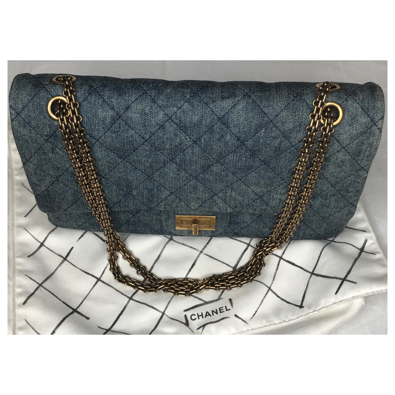 Chanel Jumbo 2.55 Dbl Flap bag Denim Blue Leather ref.175345 - Joli Closet