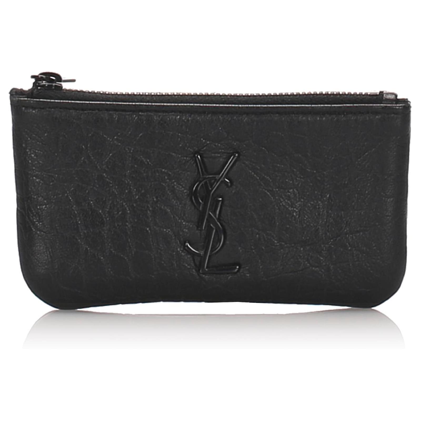 Yves Saint Laurent YSL Black Leather Coin Purse Ponystyle calfskin ref