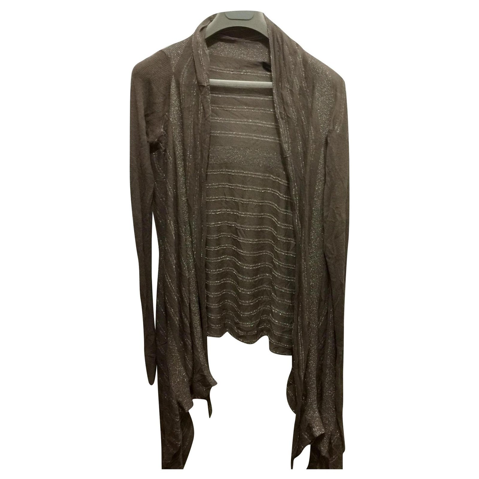 All Saints Waterfall cardigan with metallic stripes Taupe Cotton ...