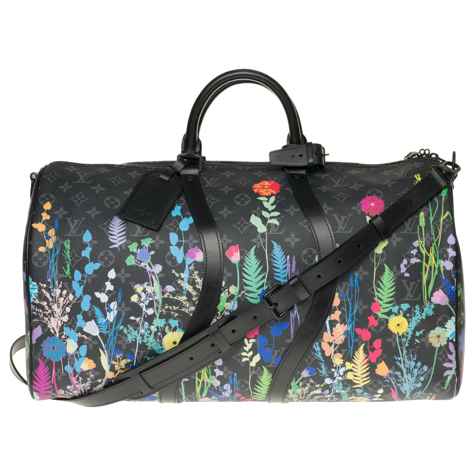Limited Edition Louis Vuitton Keepall 50 Eclipse Foliage with strap,  pristine condition Black Multiple colors Leather Cloth ref.175895 - Joli  Closet