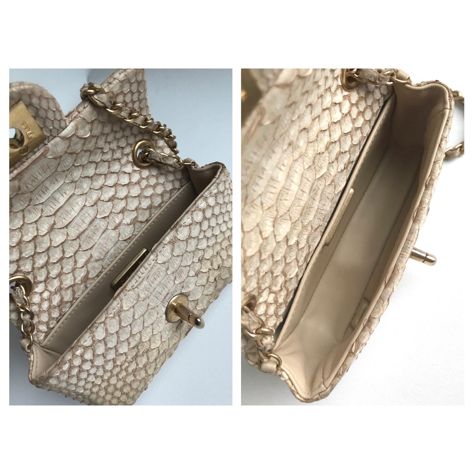 Timeless Chanel w/box python mini flap bag Beige Leather Exotic leather ref.176142  - Joli Closet