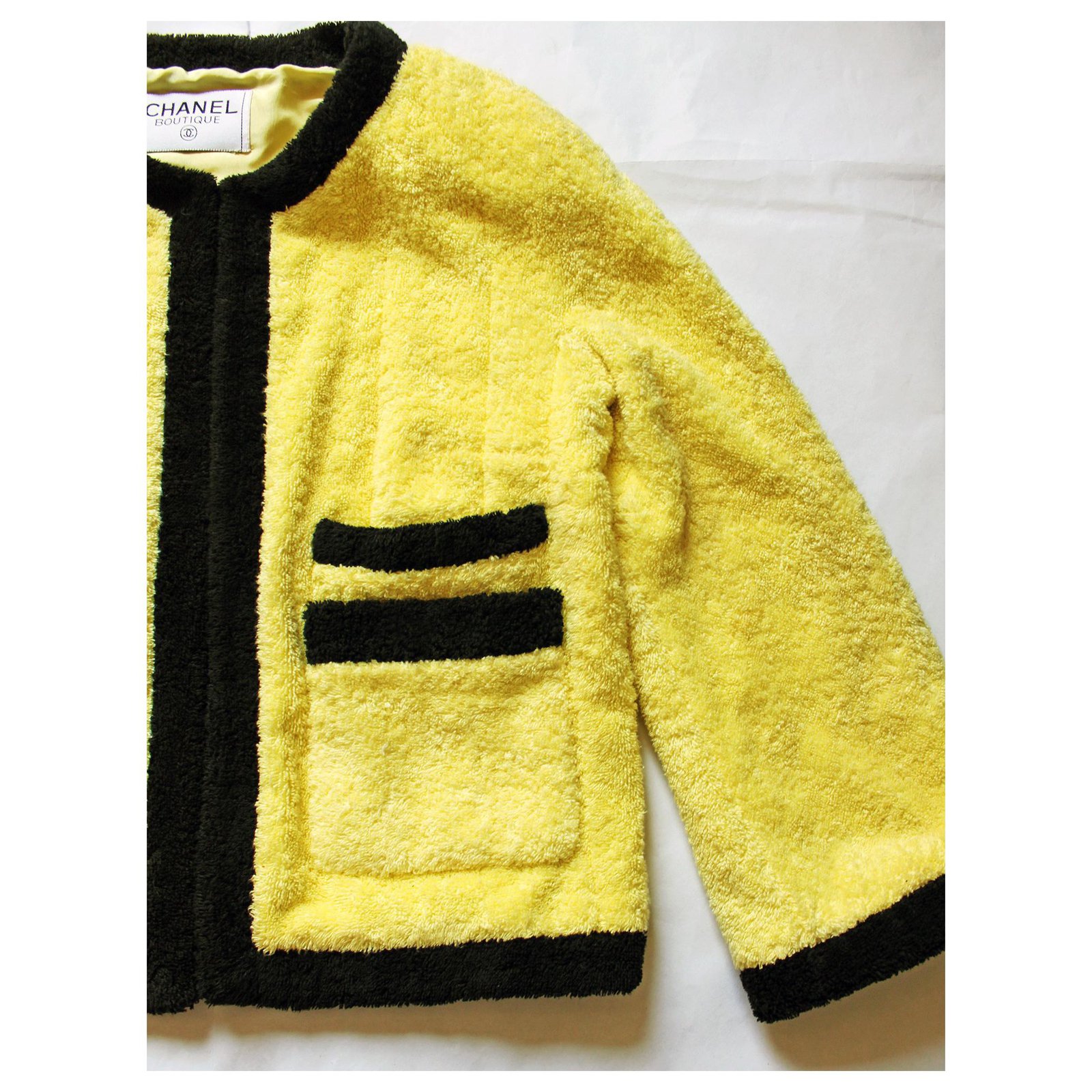 Gorgeous Chanel Boutique Terry Cloth Jacket Yellow Silk Cotton ref