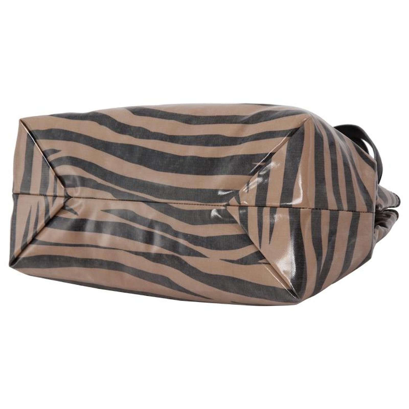 Jimmy Choo Brown Zebra Print Scarlet Tote Bag Black Beige Leather Cloth Ponystyle calfskin