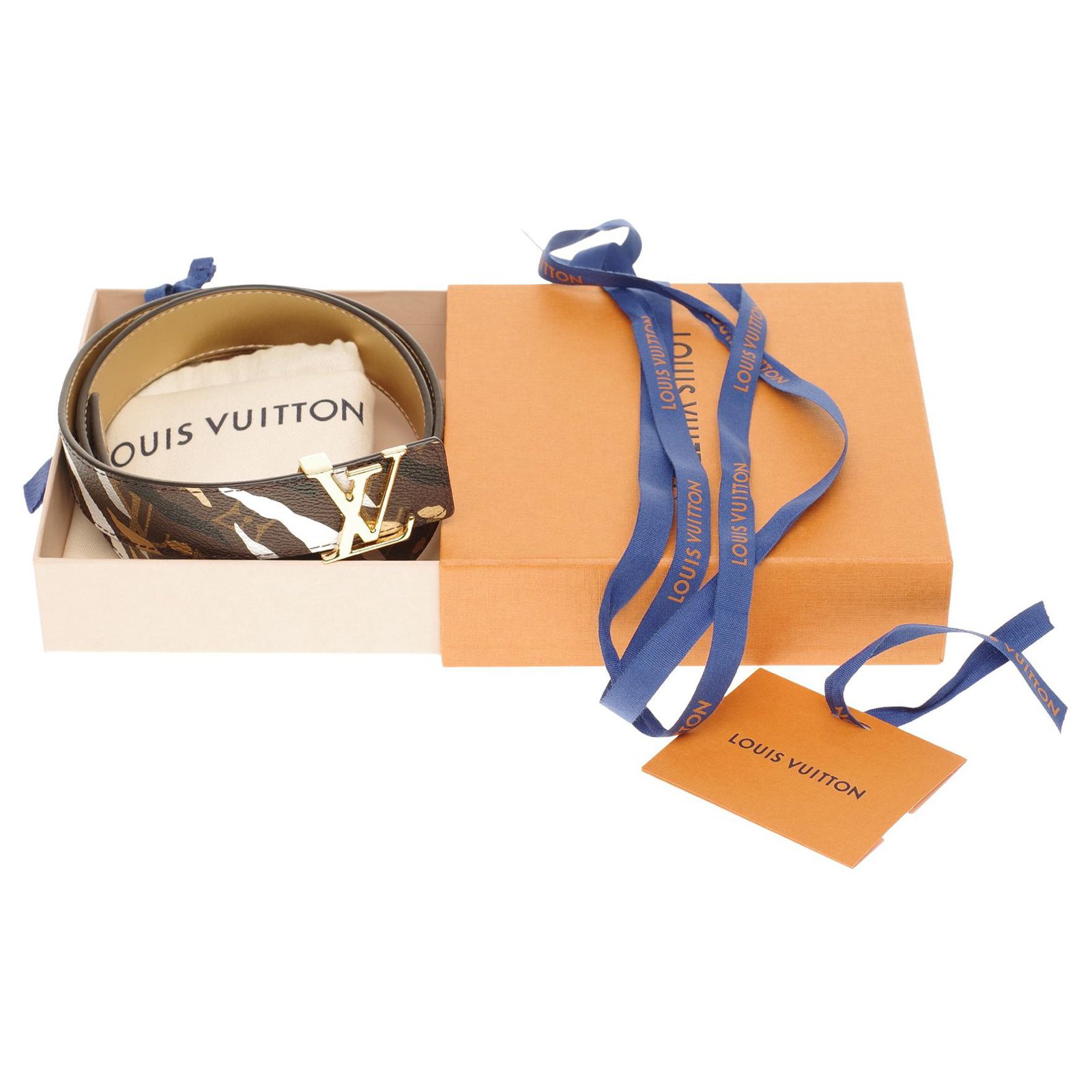 Louis Vuitton limited edition LOL belt (League of Legends), taille 85, new  condition! Brown White Golden Leather Cloth ref.177558 - Joli Closet