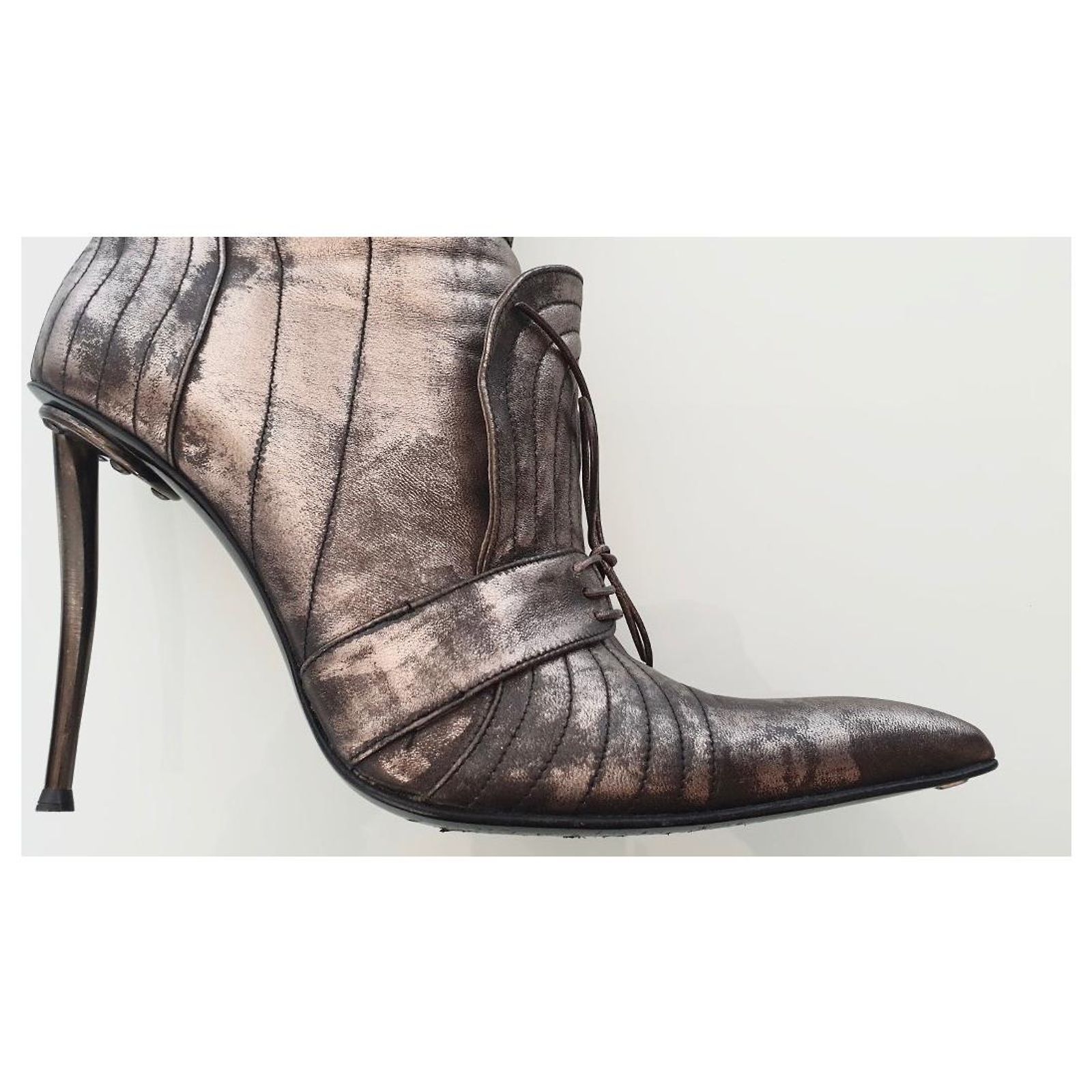 Bottes Talons Gianmarco Lorenzi - Taille 39, Cuir Noir - Occasion