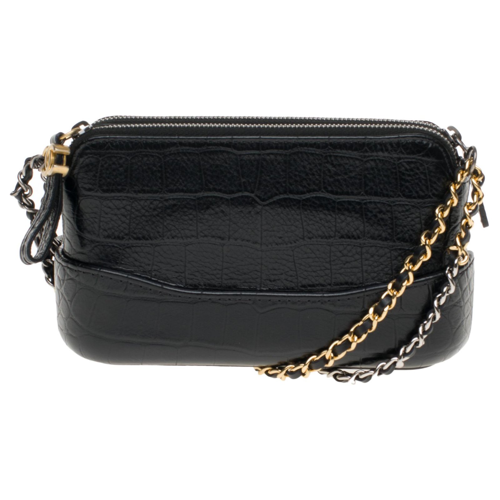 Chanel Mini Gabrielle shoulder bag in crocodile-embossed black calf  leather, new condition