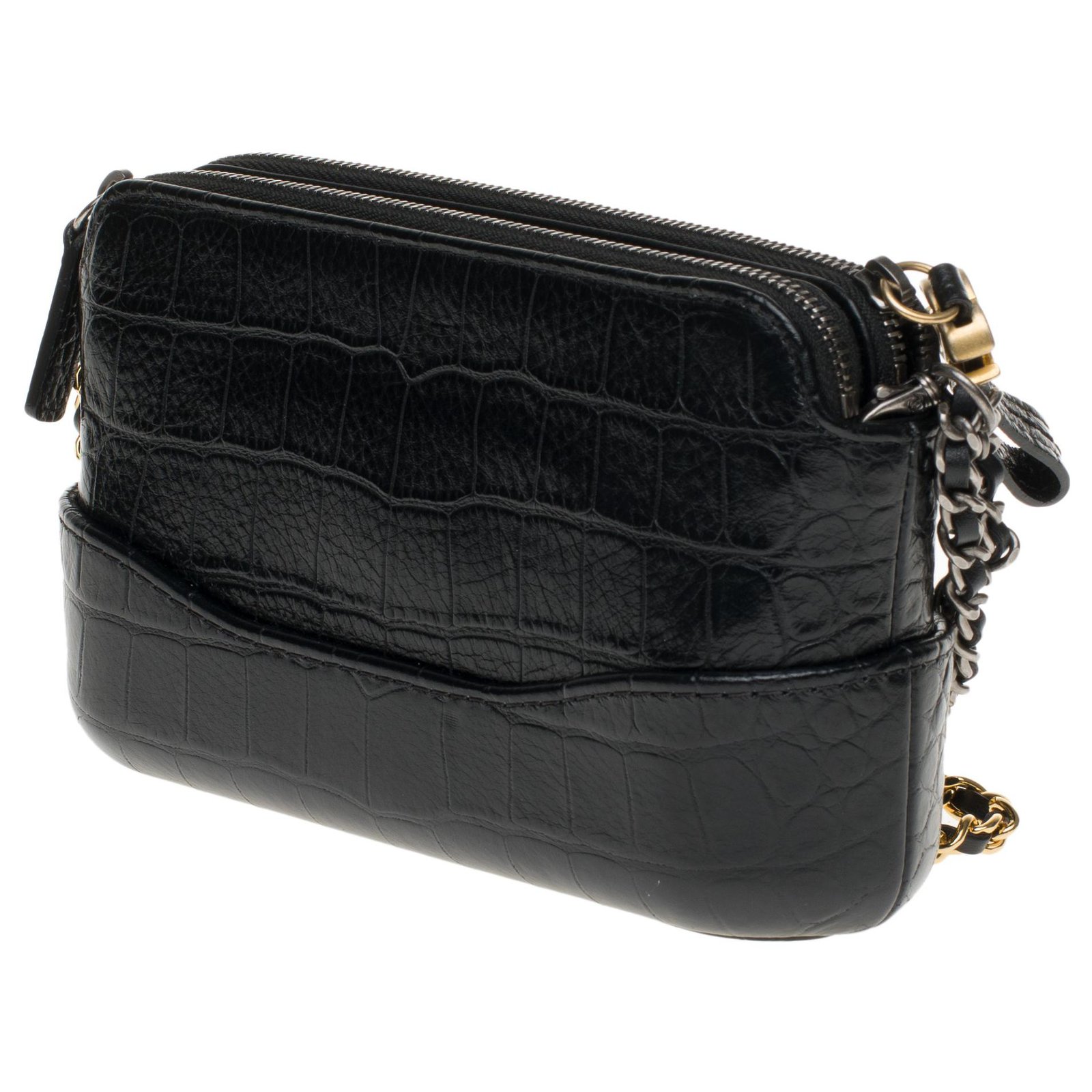 Chanel Mini Gabrielle shoulder bag in crocodile-embossed black