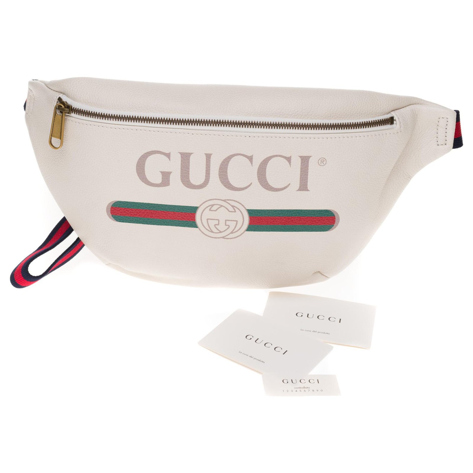 Gucci Print Belt Bag Vintage Logo Small White in Leather with