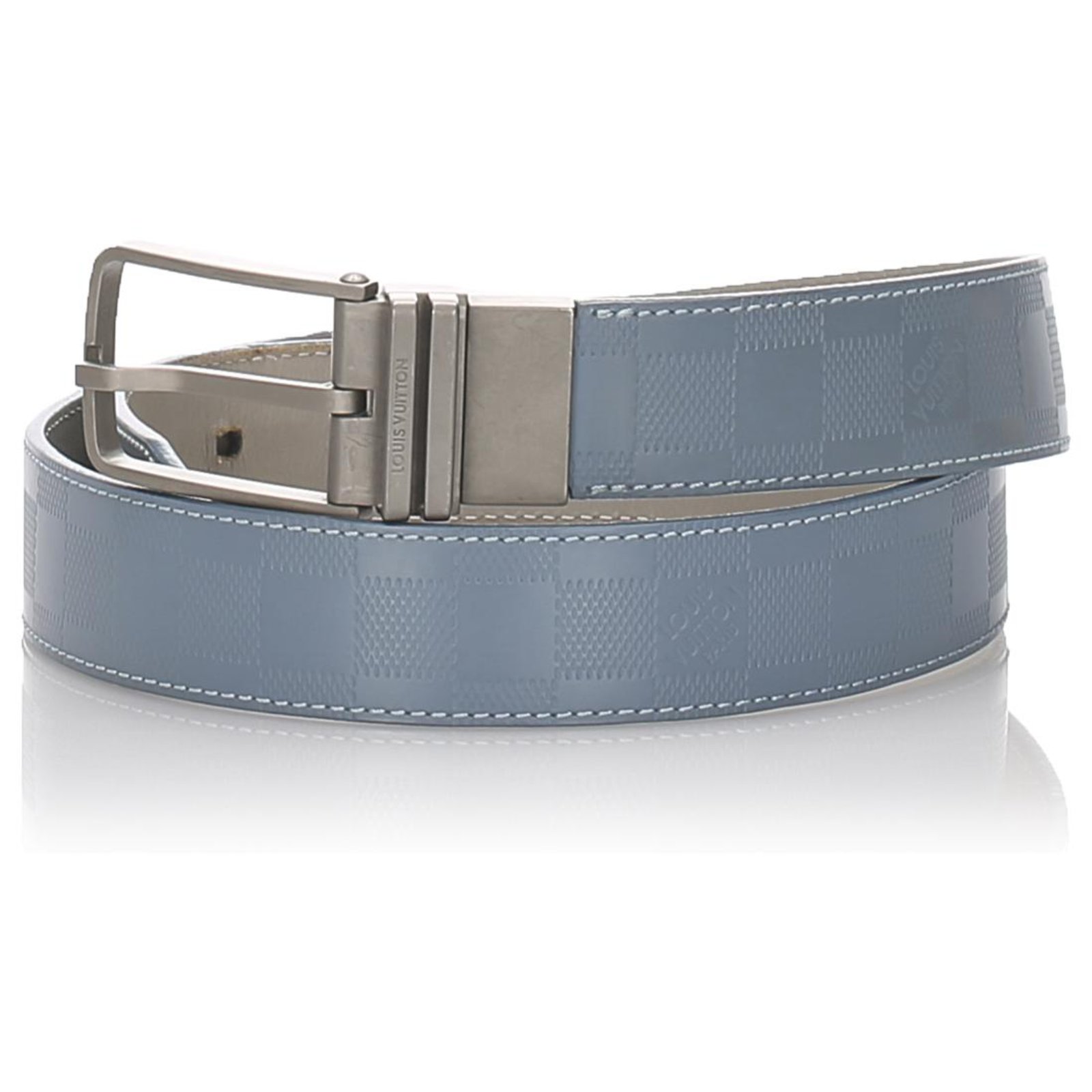 Louis Vuitton Blue Damier Infini Belt Silvery Leather Metal Pony-style  calfskin ref.304315 - Joli Closet