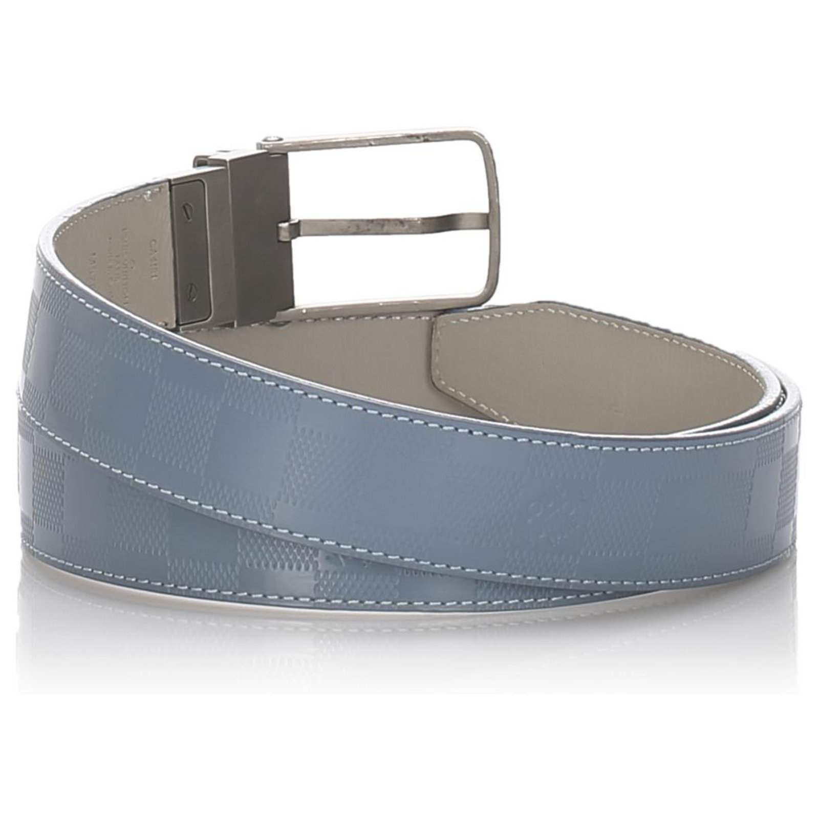Louis Vuitton Blue Damier Infini Belt Silvery Leather Metal Pony-style  calfskin ref.304315 - Joli Closet