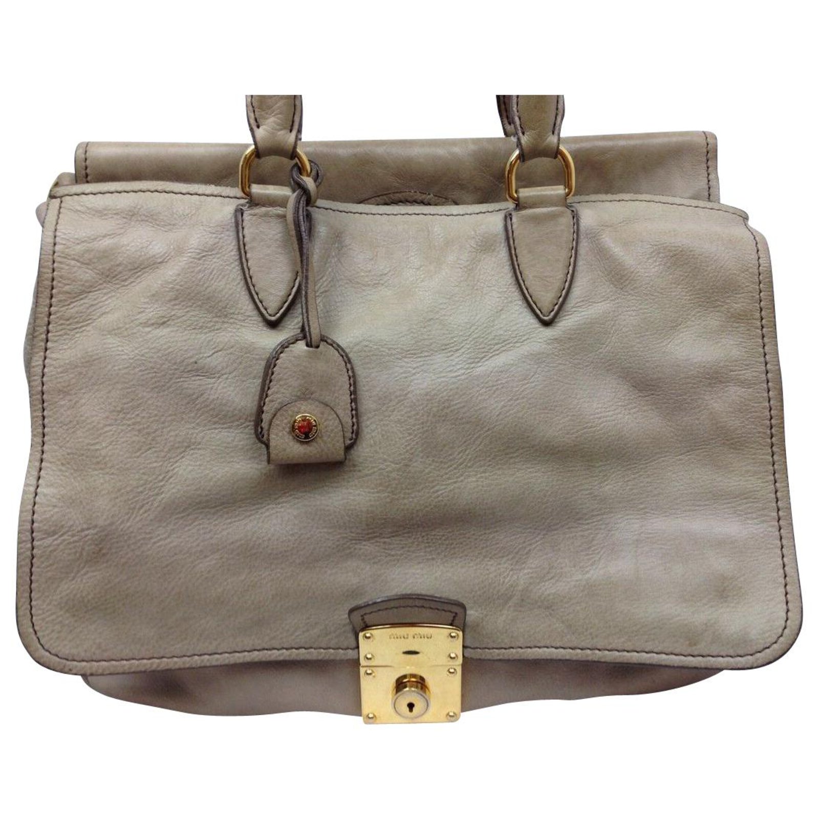 Miu Miu Vintage 2way Hand Bag Beige Leather ref.178855 - Joli Closet