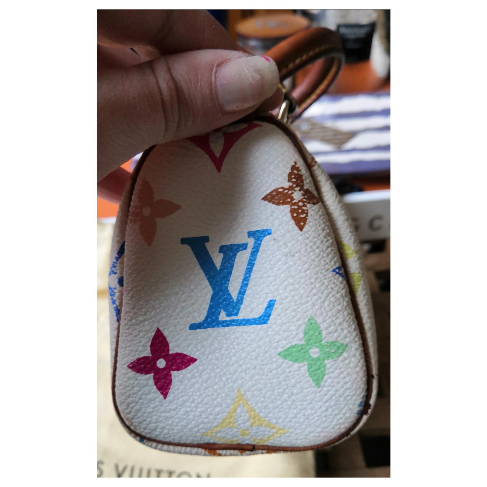 Louis Vuitton Mini HL Nano Speedy White Multicolor Murakami Satchel Vintage  Bag