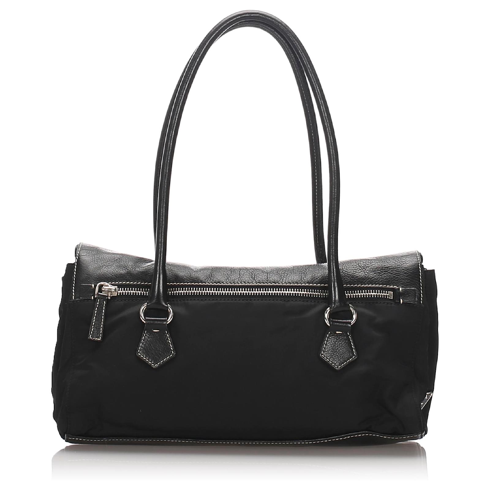 ビンテージ PRADA TESSUTO EASY バッグ Prada Black Tessuto Easy Shoulder Bag Leather Pony-style