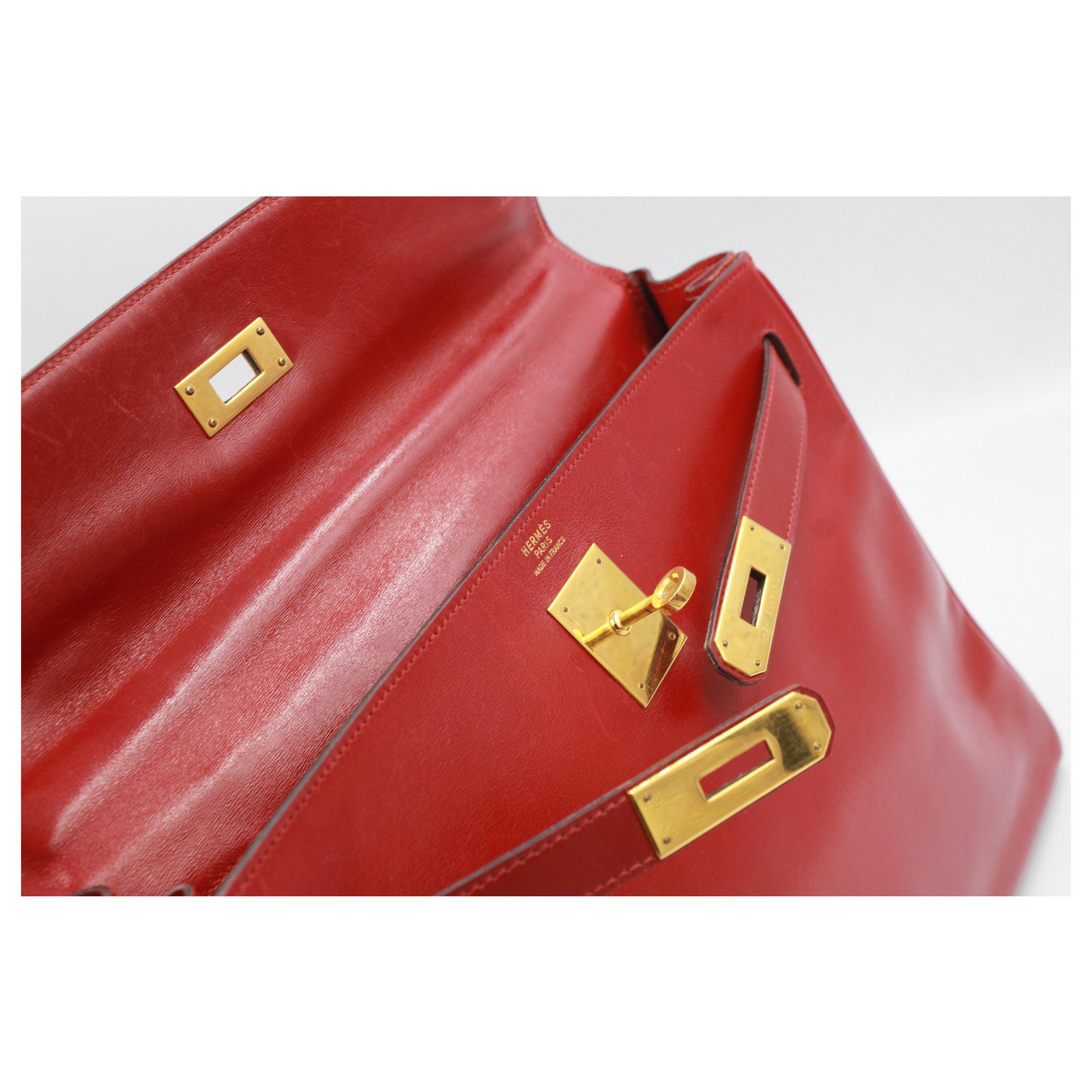 Hermès Vintage Hermes Kelly 32 in red box leather ref.179745