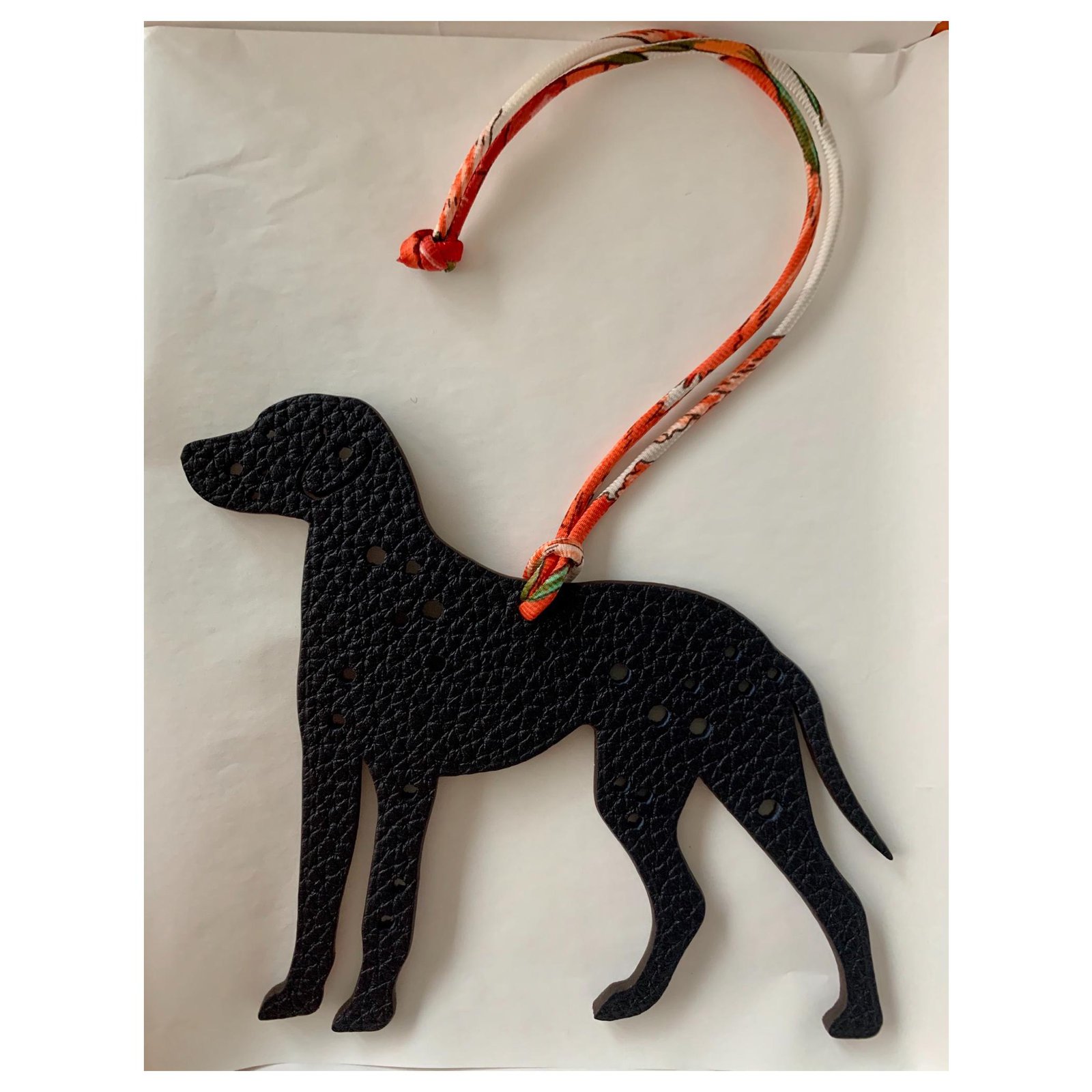 NEW Hermes DALMATIAN dog Petit H calfskin leather bag charm, red