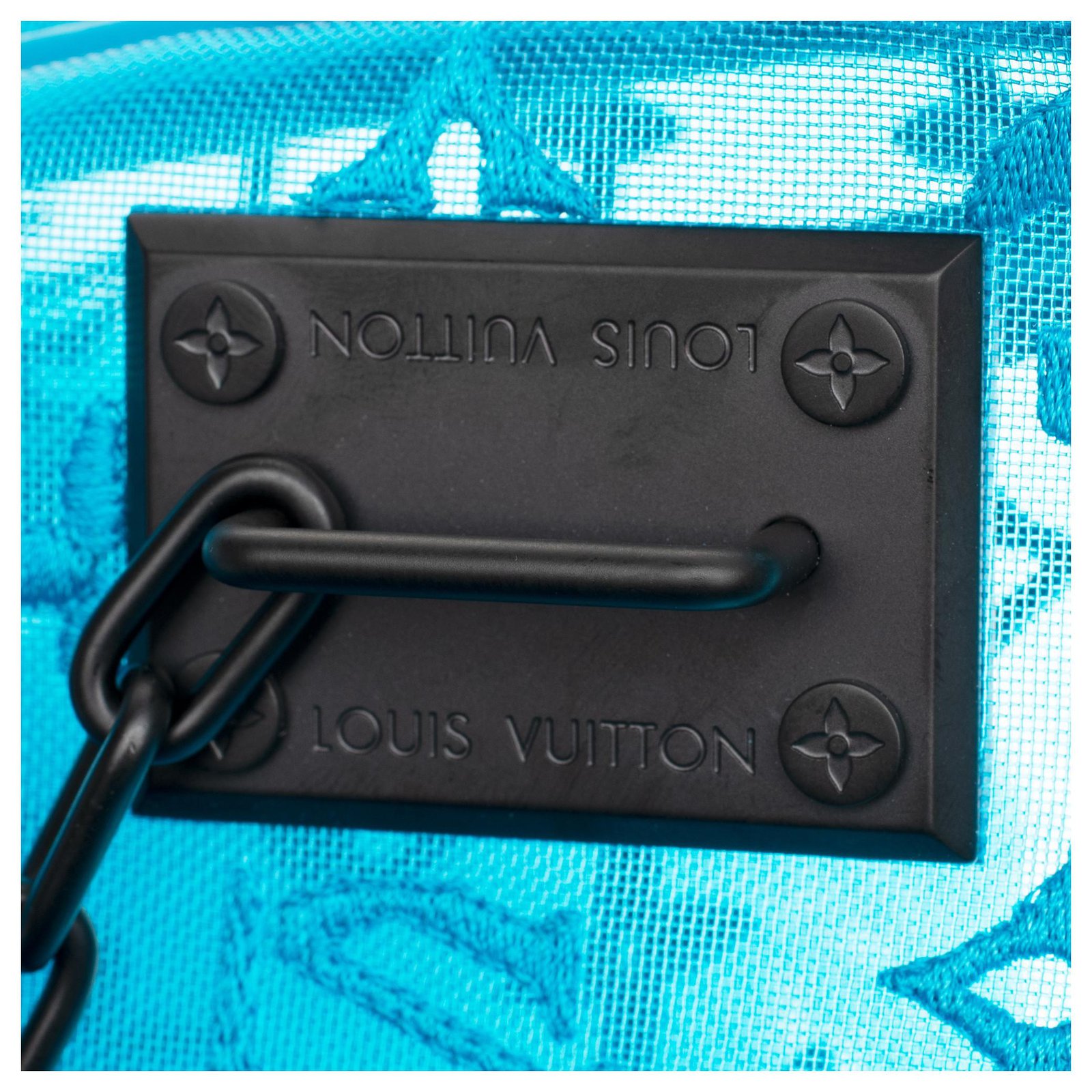 BRAND NEW Louis Vuitton Keepall Bandouliere Triangle 50 in turquoise mesh !  at 1stDibs