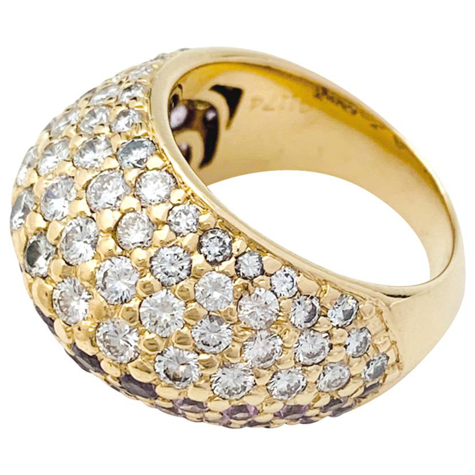 Poiray ring in yellow gold paved with diamonds and pink sapphires. ref ...