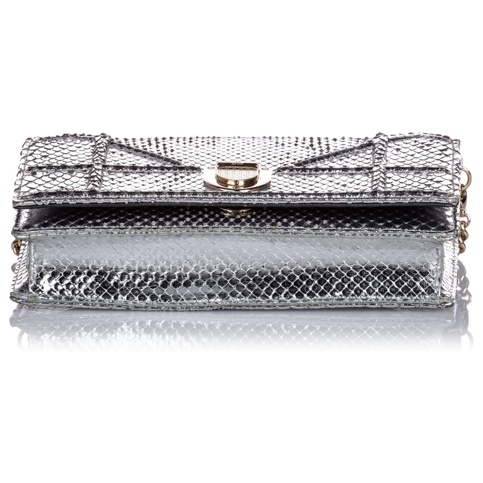 Dior Silver Small Metallic Python Diorama Silvery Leather ref