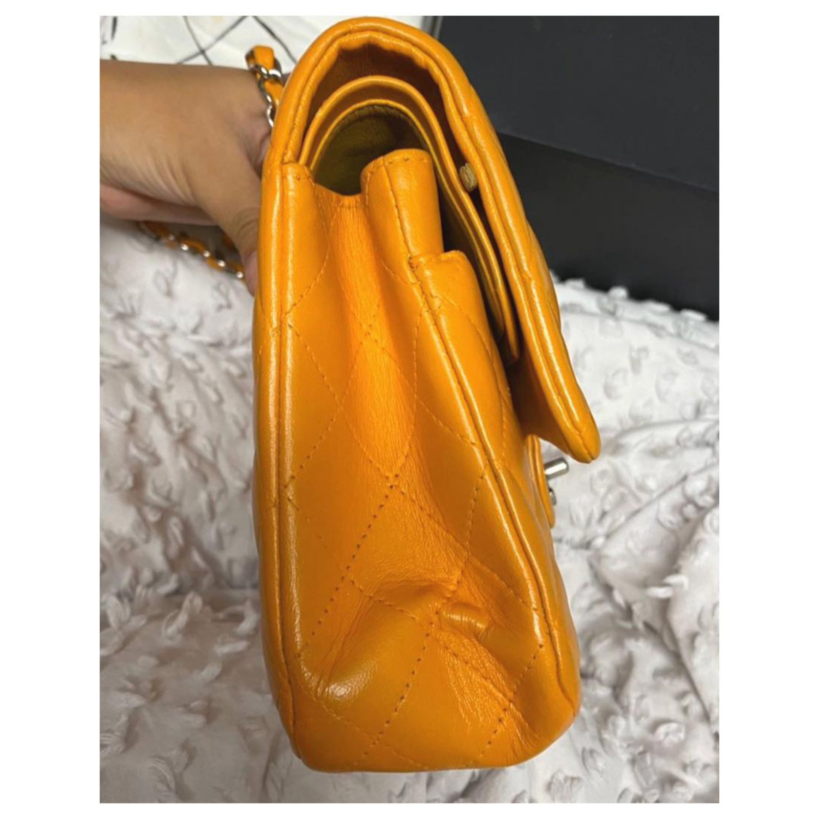 Chanel Yellow lambskin classic medium flap bag