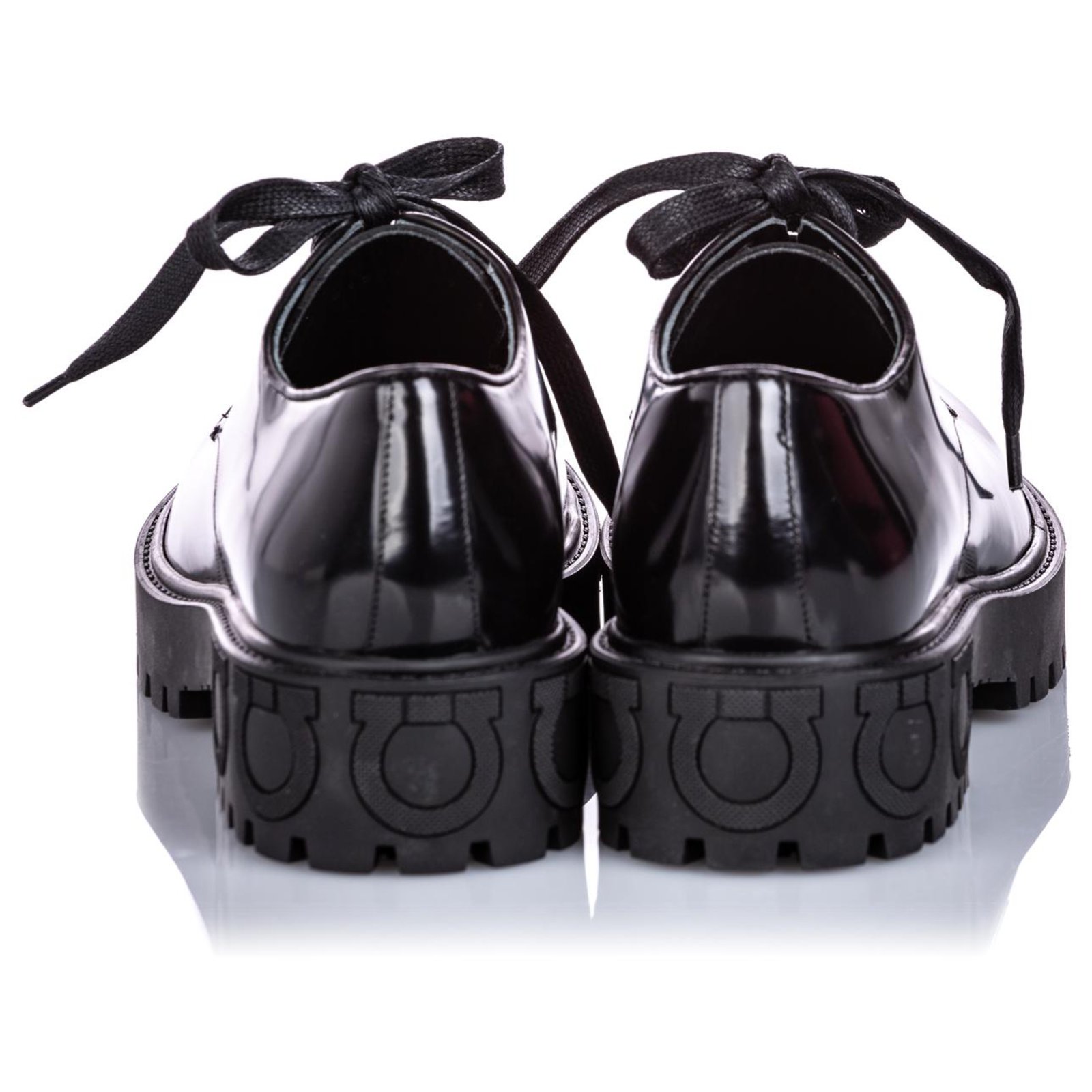 Salvatore Ferragamo Ferragamo Black Patent Leather Gancini Lace-Up Shoe ...