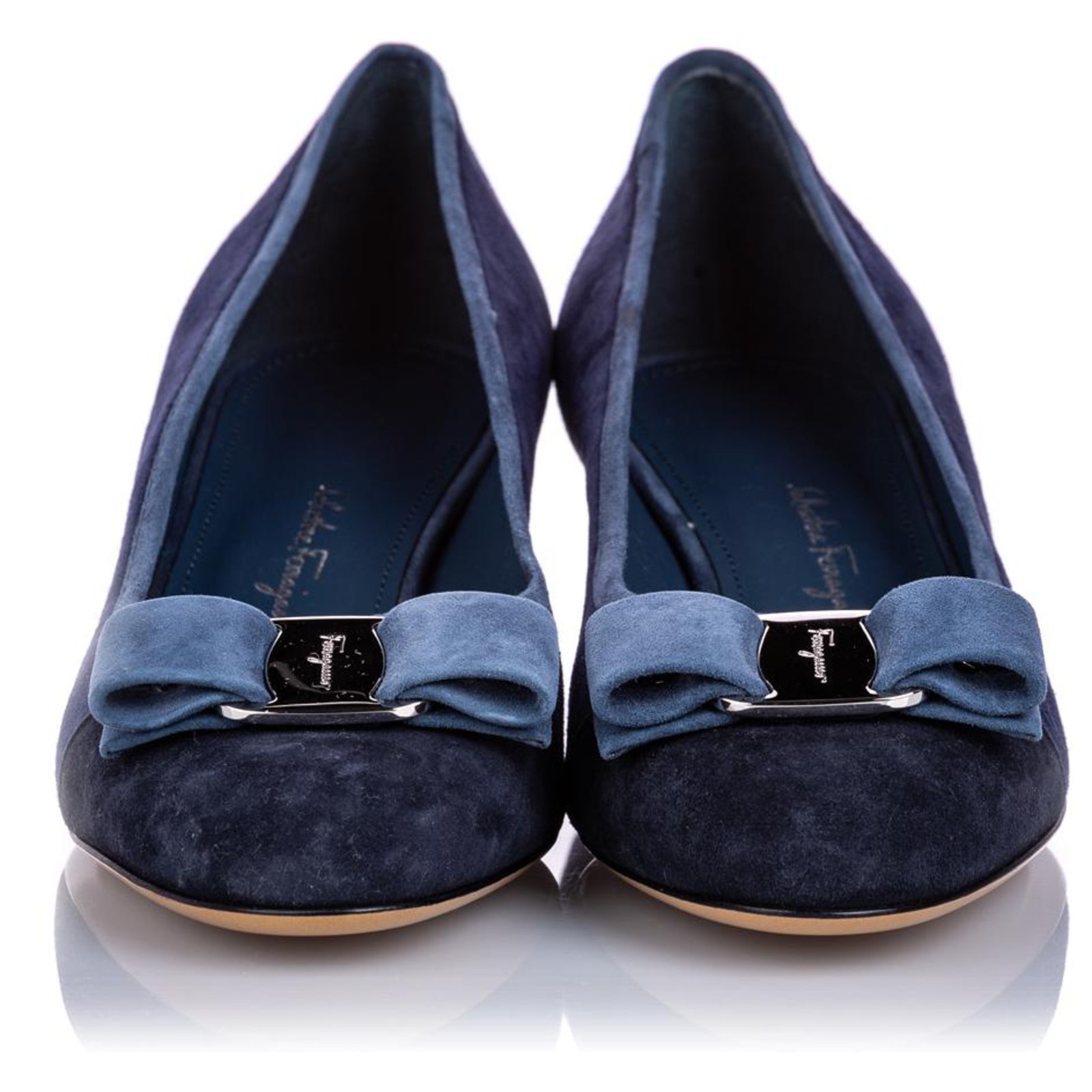 Salvatore Ferragamo Ferragamo Blue Suede Vara Bow Pump Shoe Leather ref ...