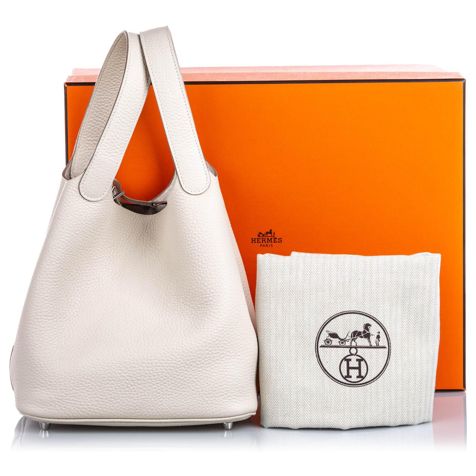 Hermès Hermes White Clemence Picotin 22 Leather Pony-style calfskin ref ...