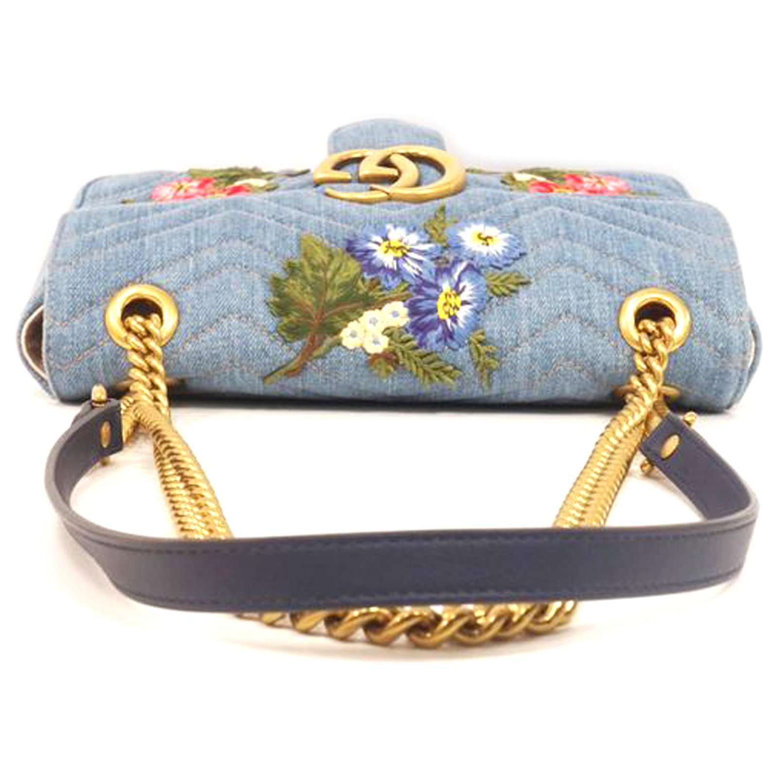 Sac bandoulière gg marmont en toile Gucci Bleu en Toile - 25161478