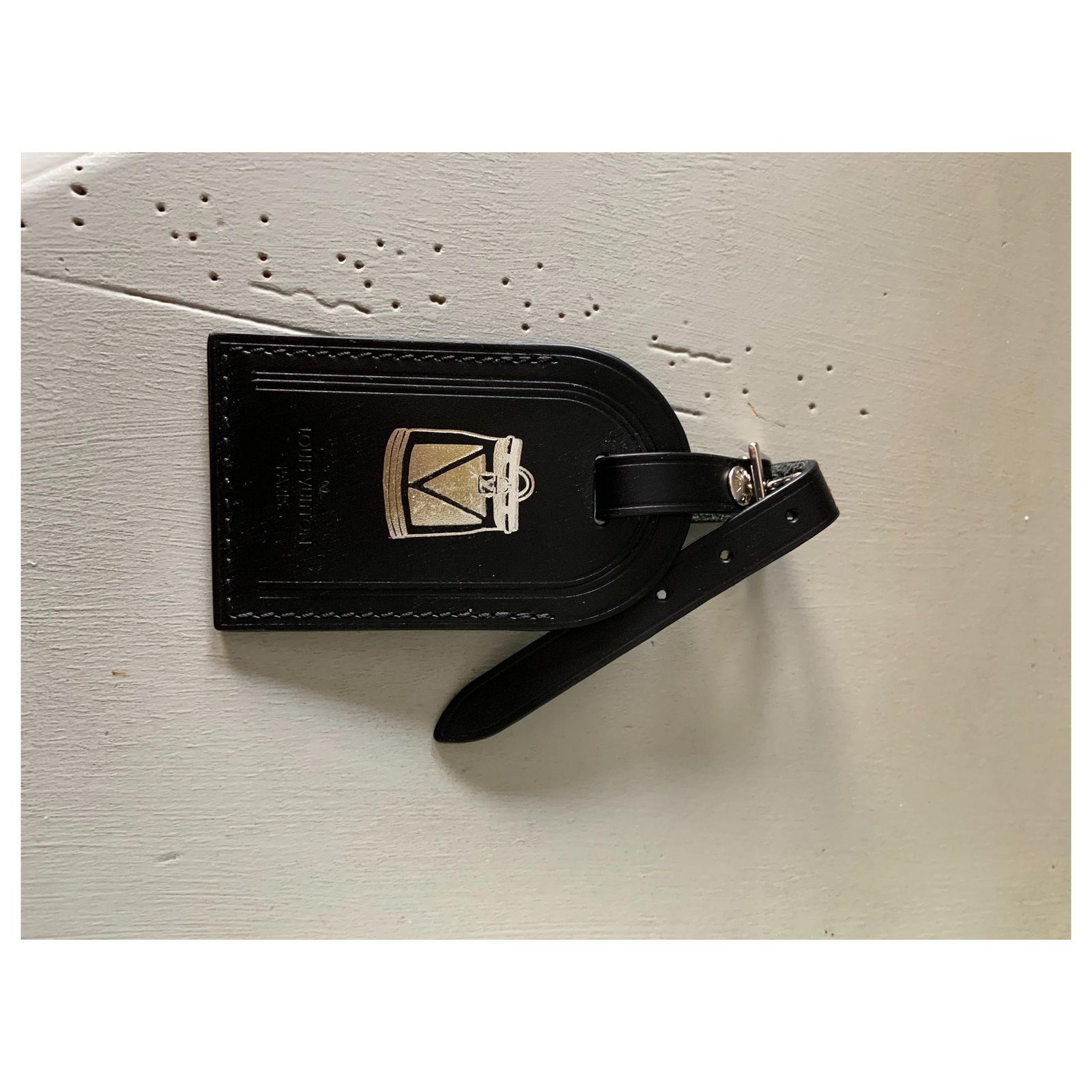 Louis Vuitton Luggage tag black large size hot stamped Madrid Time