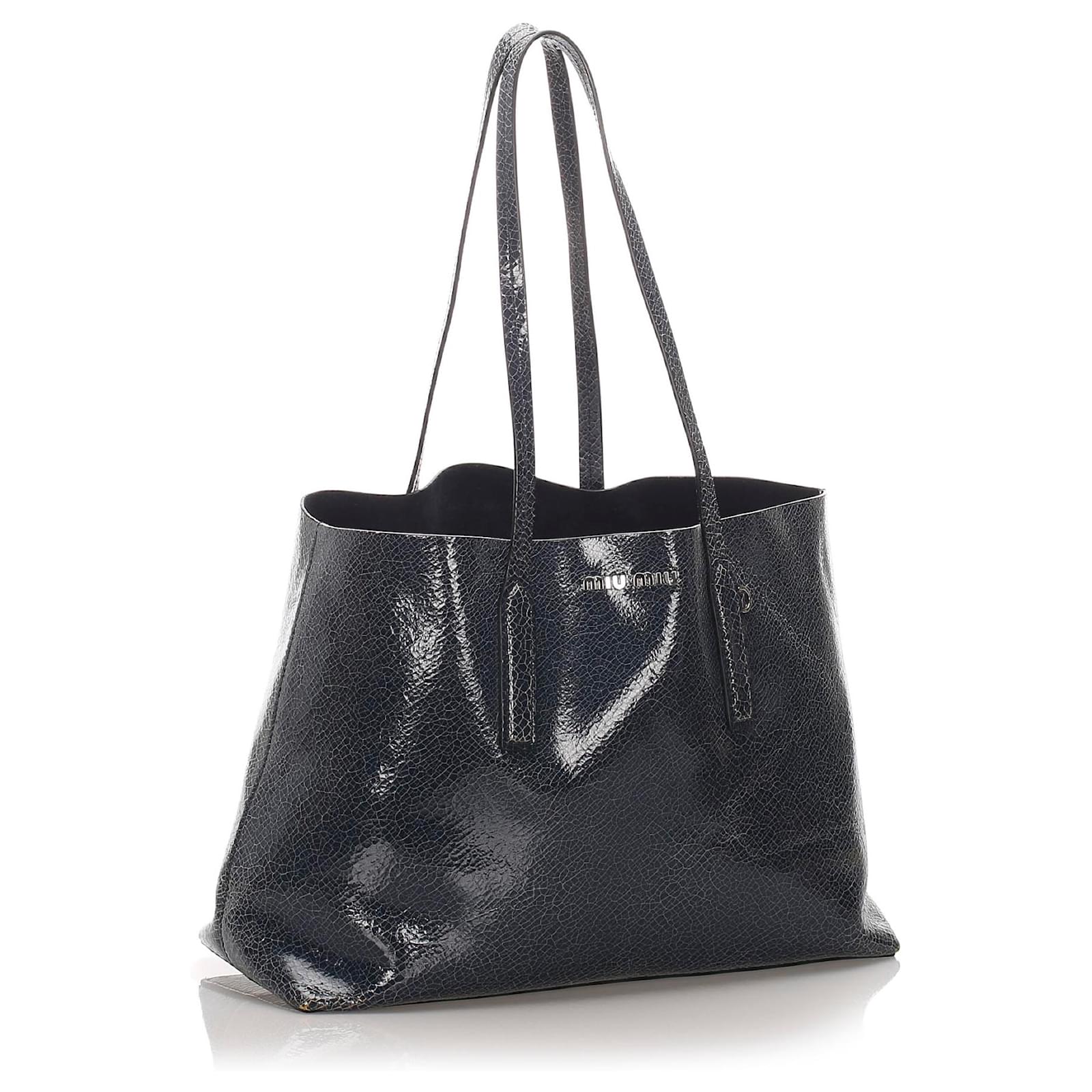 Sac cabas en cuir verni bleu Miu Miu Cuir vernis ref.184365 Joli Closet