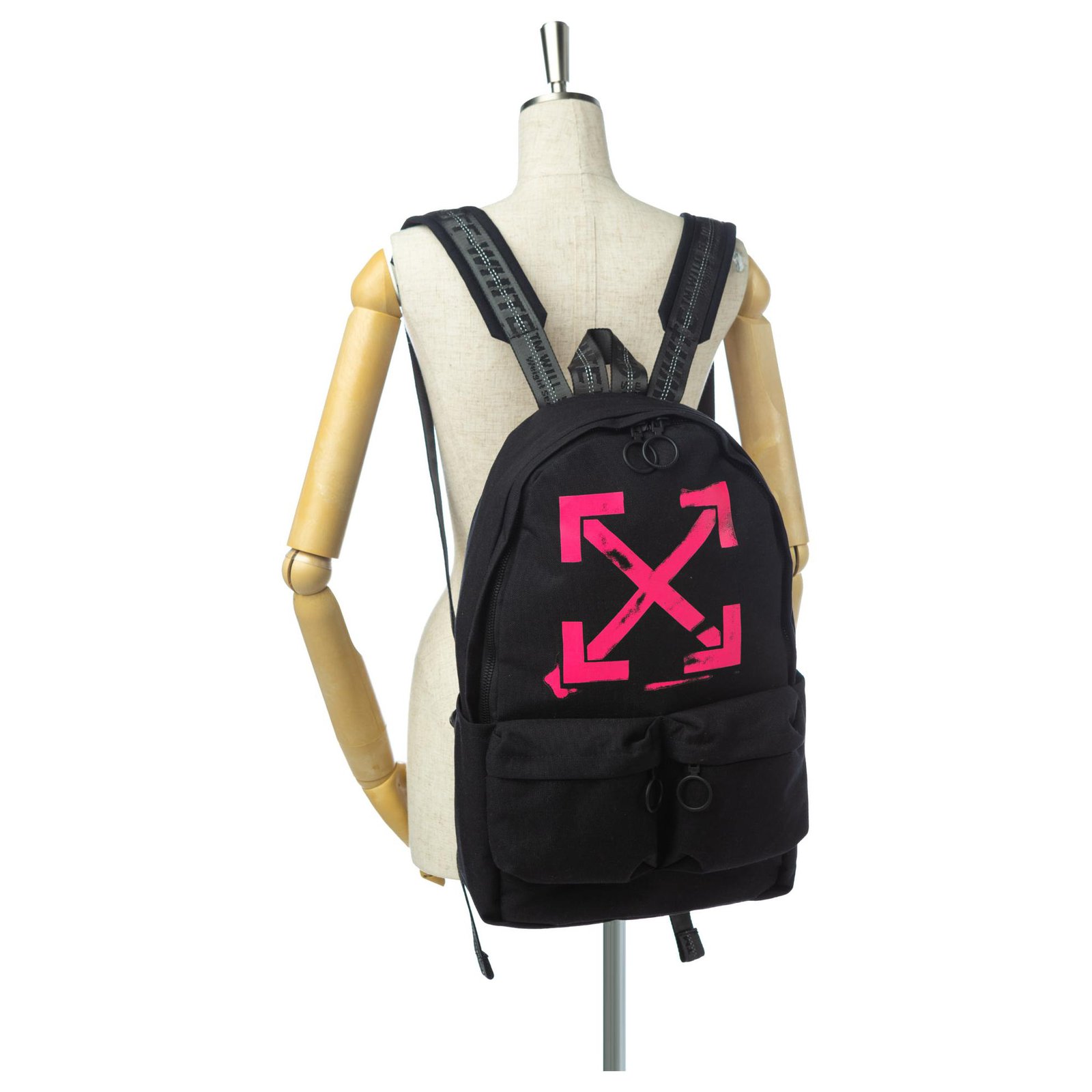 Off White Black Arrow Print Brushed Canvas Backpack Pink Cloth